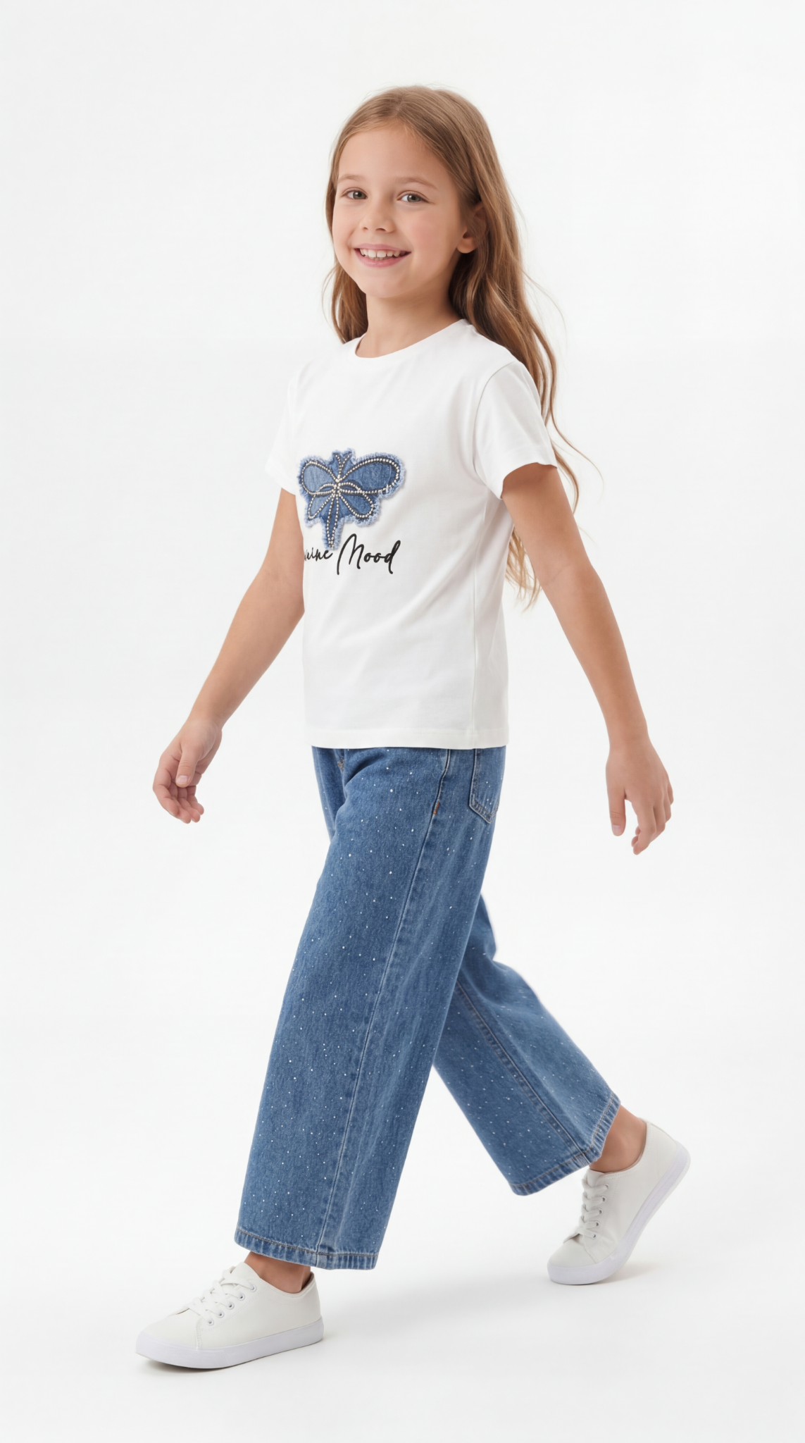 Kelebek Detaylı Kız Çocuk Tişört-Pantolon Takım