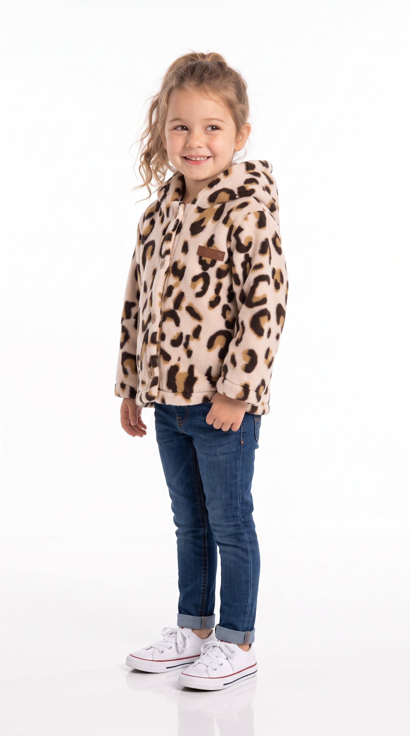 Leopar Desenli Kız Çocuk Ceket