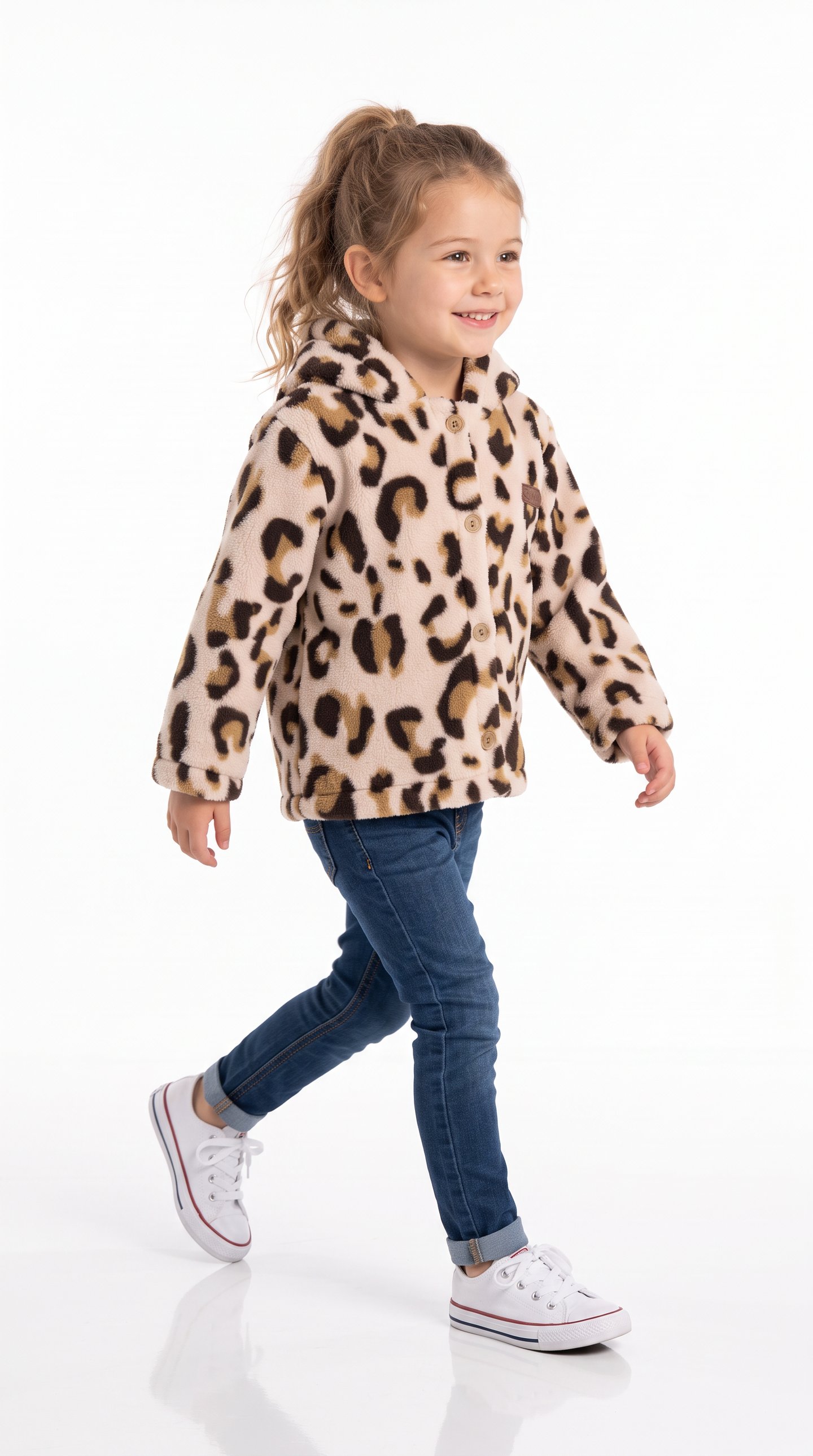 Leopar Desenli Kız Çocuk Ceket