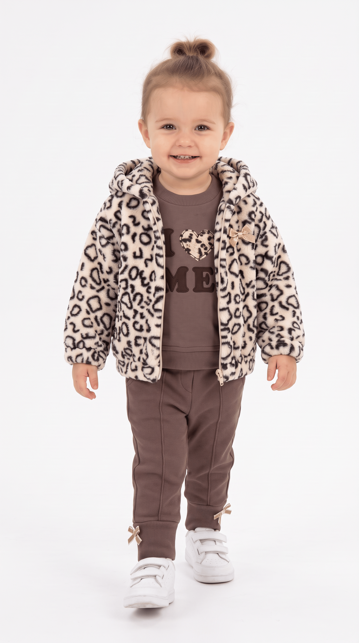 Leopar Desenli Üçlü Kız Bebek Takım