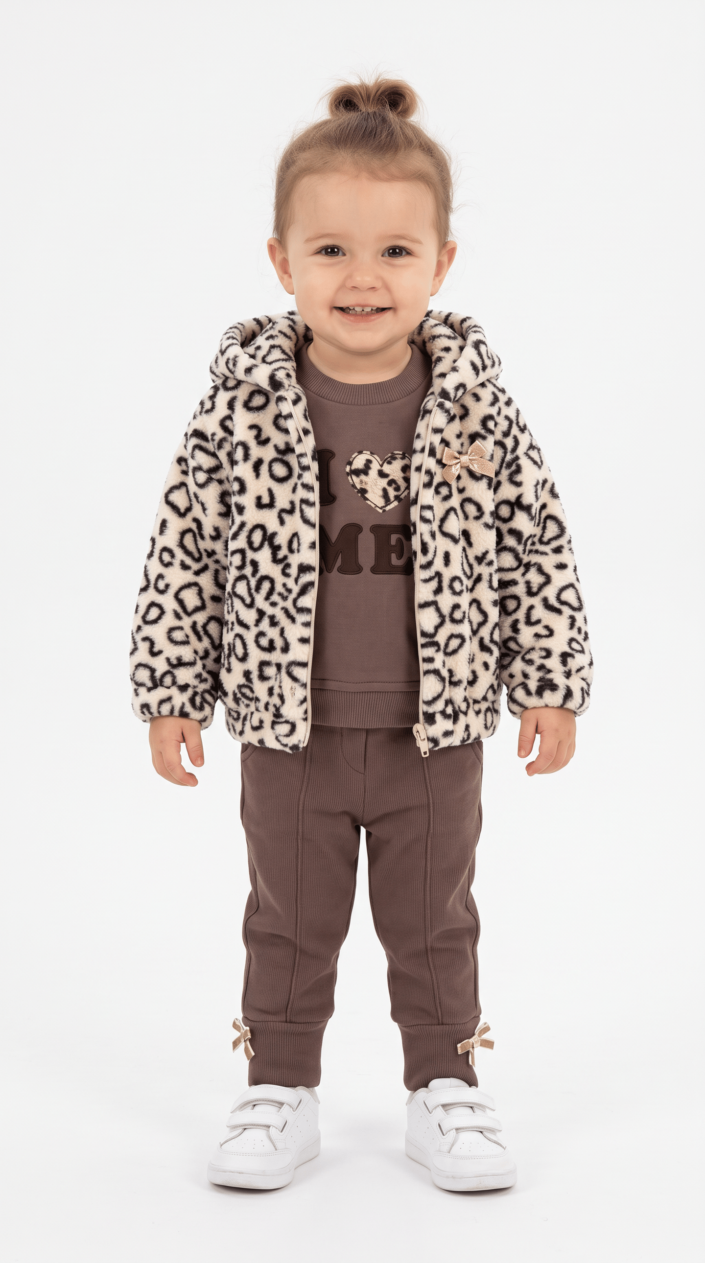 Leopar Desenli Üçlü Kız Bebek Takım