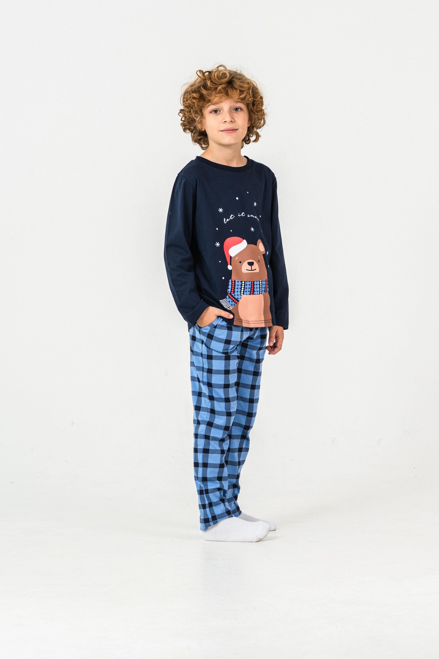 Let It Snow Ayıcık Baskılı Erkek Çocuk Pijama Takım