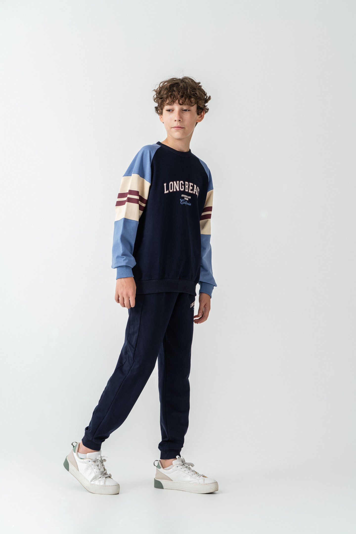 Long Beach Baskılı Üst Sweat Kollar Garnili  Erkek Çocuk Alt Üst Eşofman Takımı