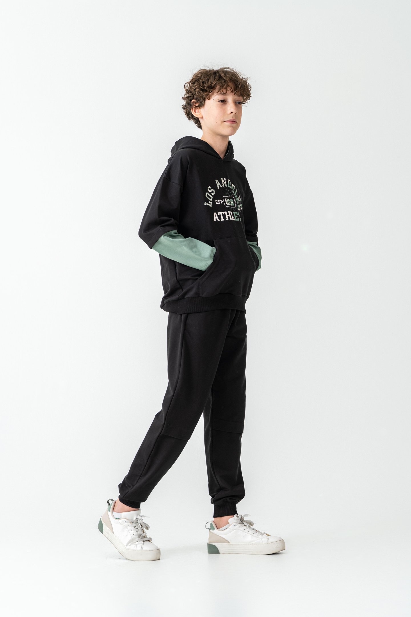 Los Angels Athletic Baskılı Kapüşonlu Kanguru Cepli Erkek Çocuk Alt Üst Eşofman Takımı