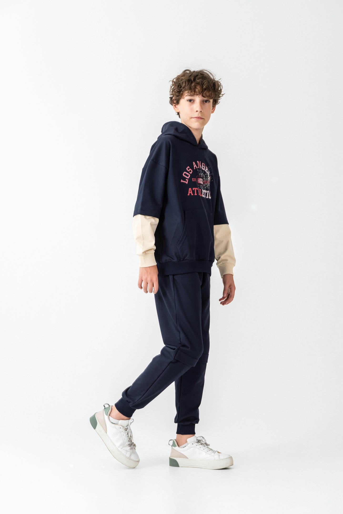 Los Angels Athletic Baskılı Kapüşonlu Kanguru Cepli Erkek Çocuk Alt Üst Eşofman Takımı