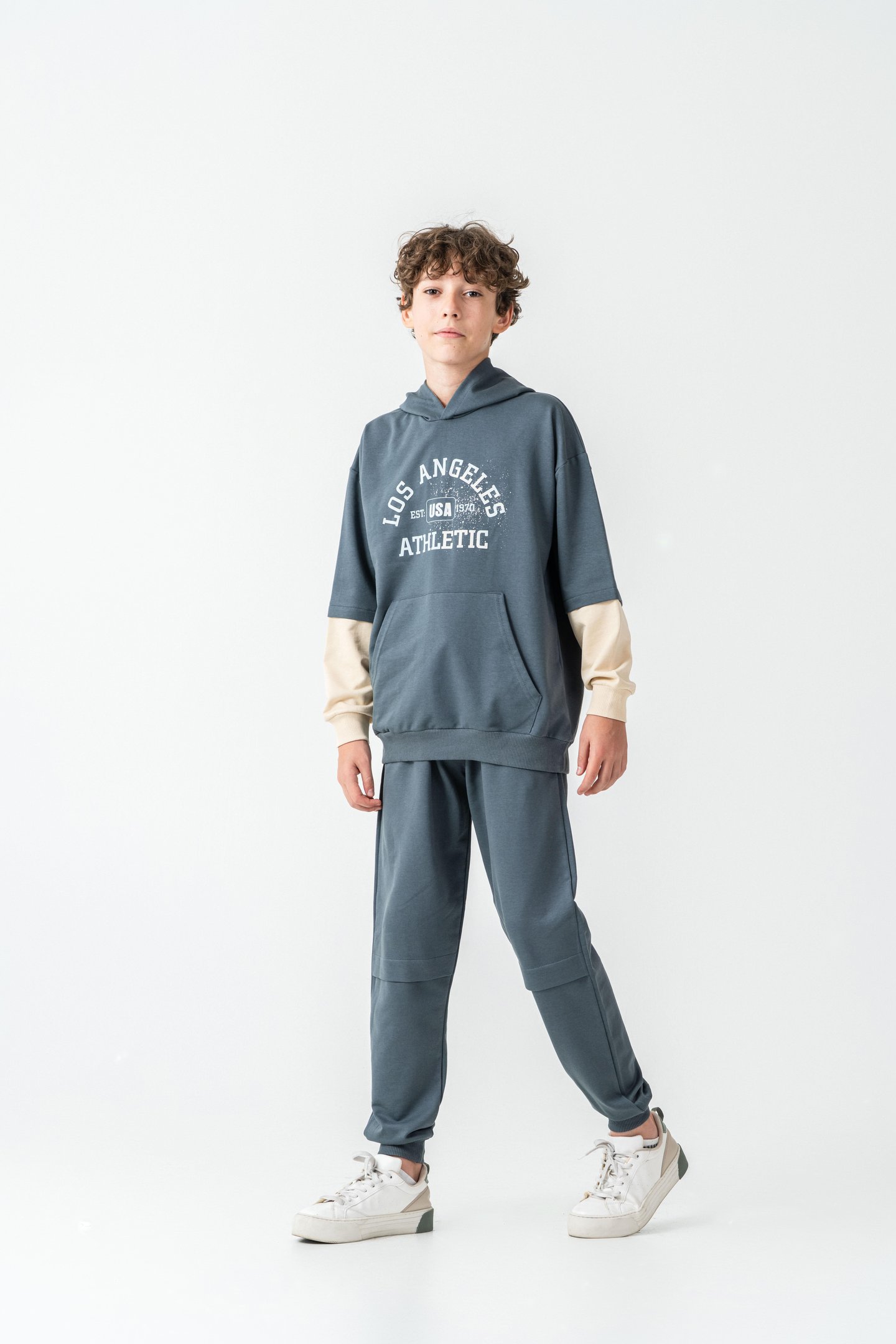 Los Angels Athletic Baskılı Kapüşonlu Kanguru Cepli Erkek Çocuk Alt Üst Eşofman Takımı