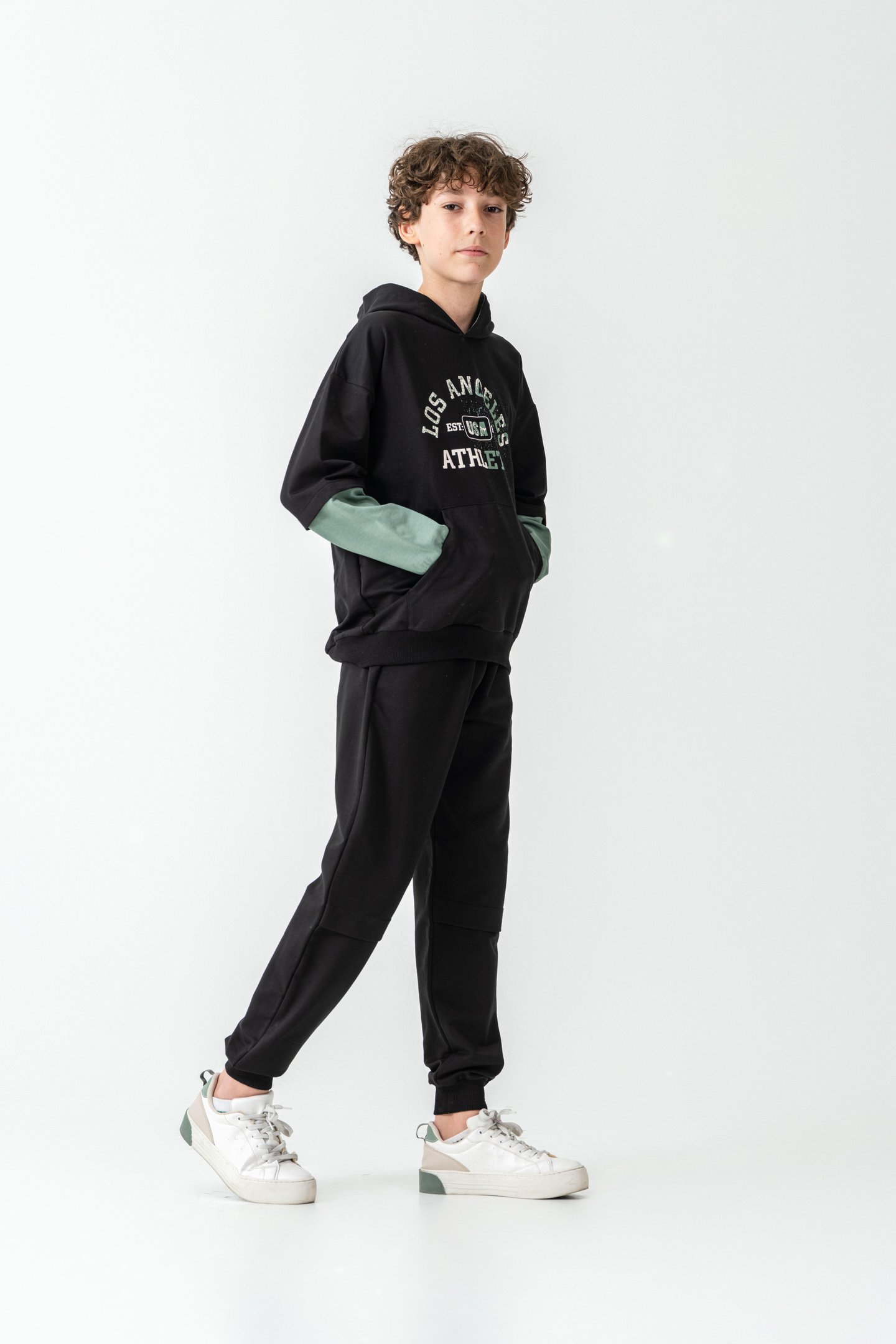 Los Angels Athletic Baskılı Kapüşonlu Kanguru Cepli Erkek Çocuk Alt Üst Eşofman Takımı