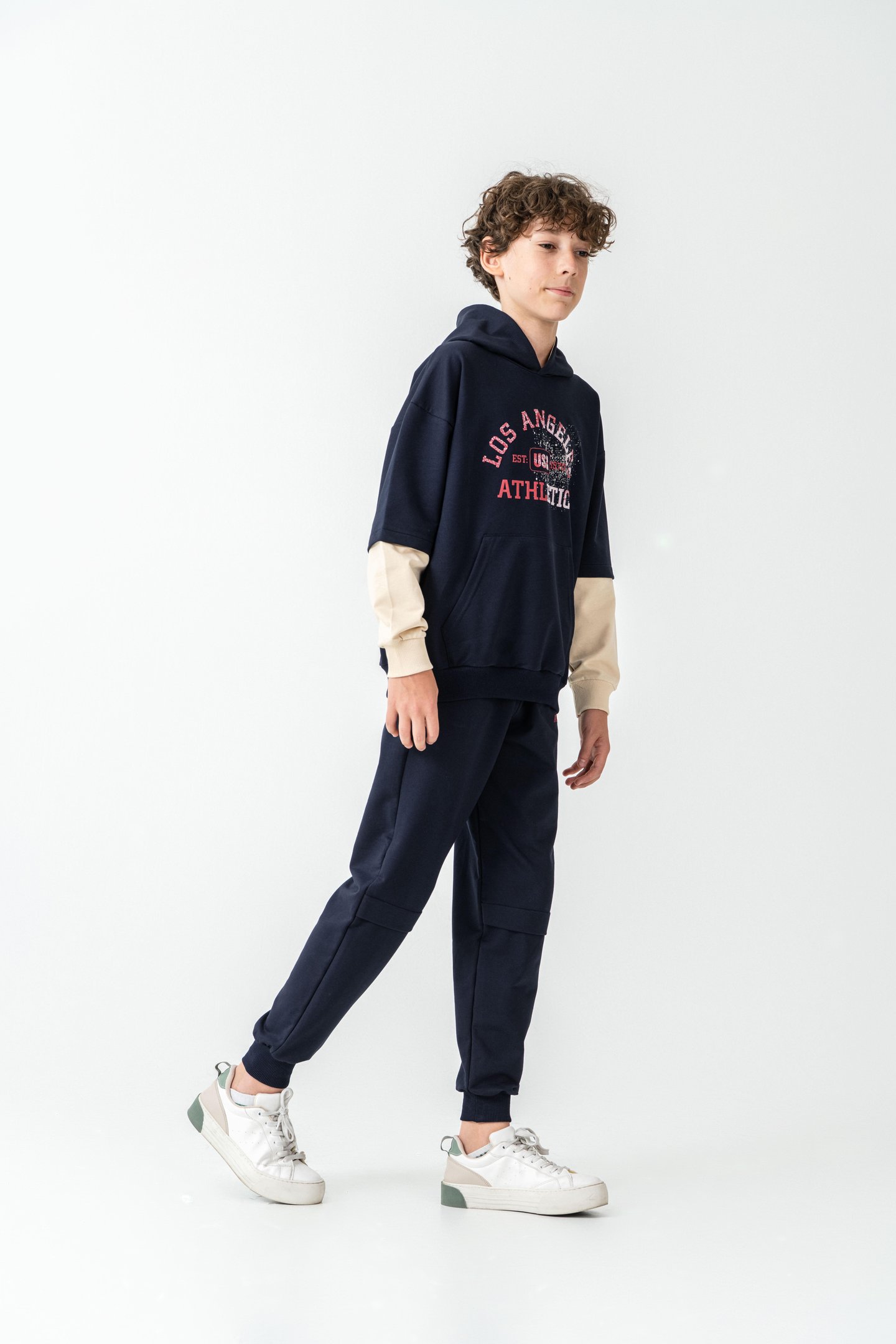 Los Angels Athletic Baskılı Kapüşonlu Kanguru Cepli Erkek Çocuk Alt Üst Eşofman Takımı