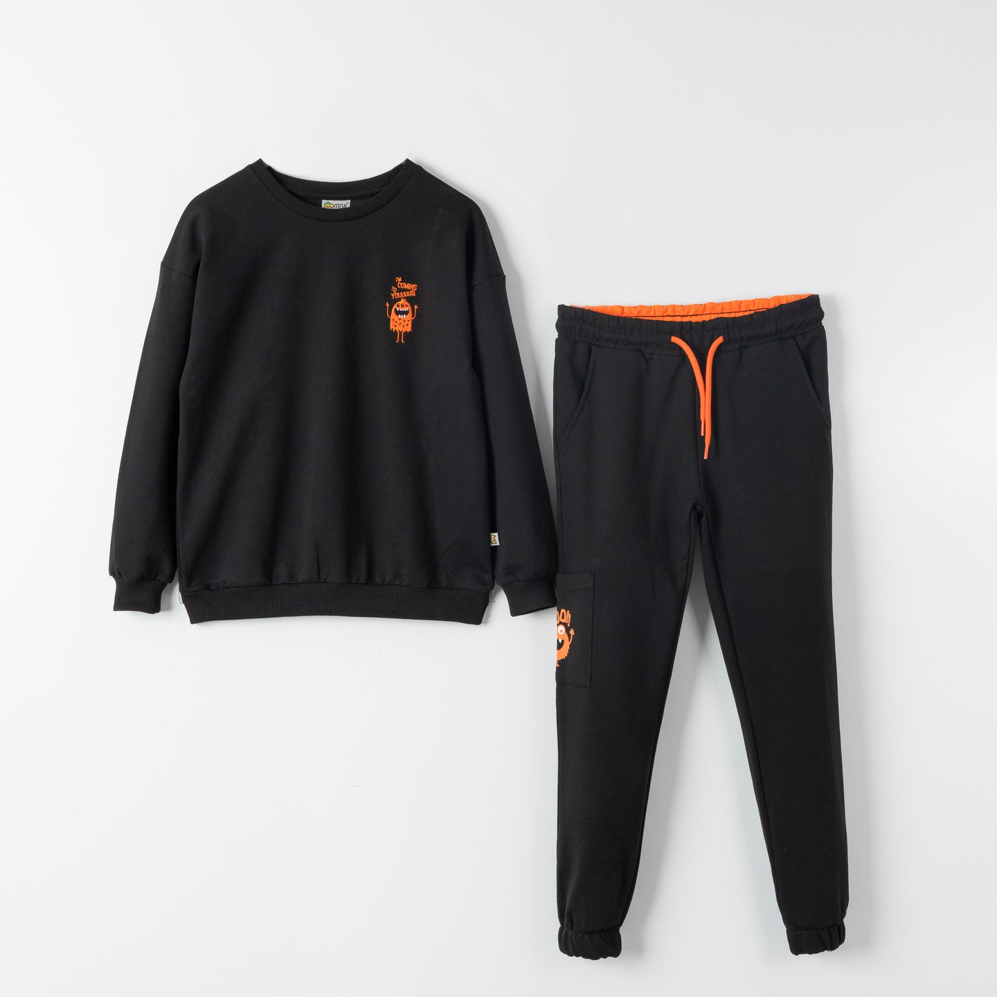 Nakışlı Baskılı Bisiklet Yaka Alt Üst Eşofman Takımı