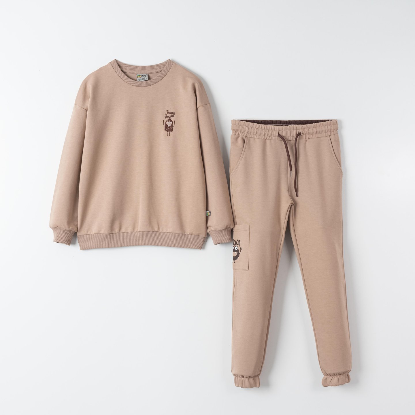 Nakışlı Baskılı Bisiklet Yaka Alt Üst Eşofman Takımı