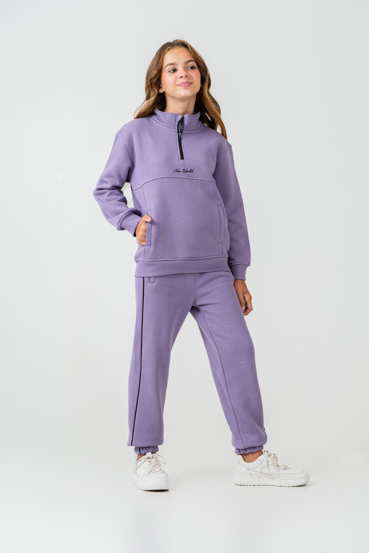 New World Nakışlı Polar Kız Çocuk Alt Üst Eşofman Takımı