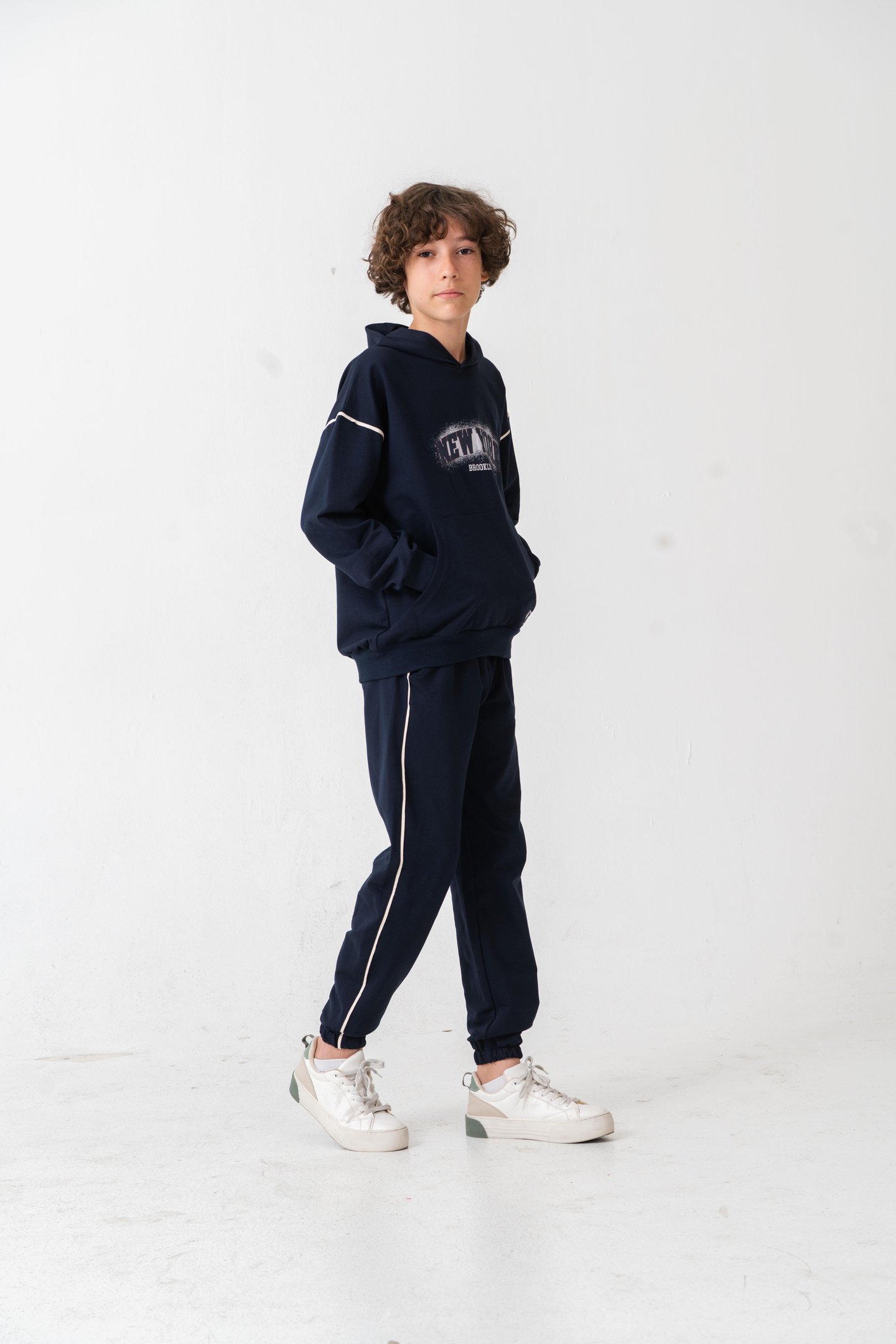 New York Brooklyn Baskılı Kanguru Cepli Yan Biyeli Erkek Çocuk Alt Üst Eşofman Takımı