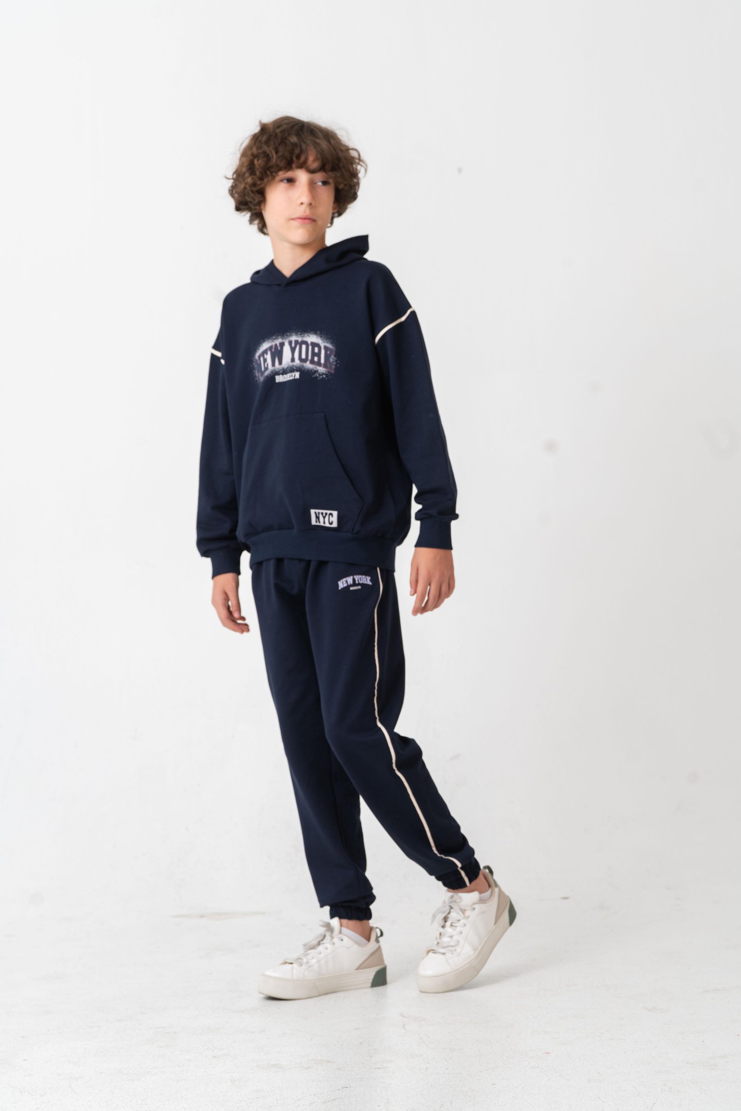 New York Brooklyn Baskılı Kanguru Cepli Yan Biyeli Erkek Çocuk Alt Üst Eşofman Takımı