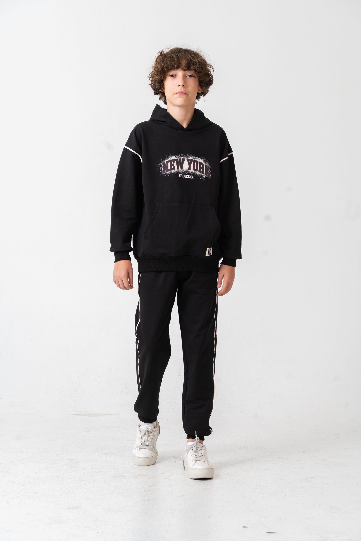 New York Brooklyn Baskılı Kanguru Cepli Yan Biyeli Erkek Çocuk Alt Üst Eşofman Takımı