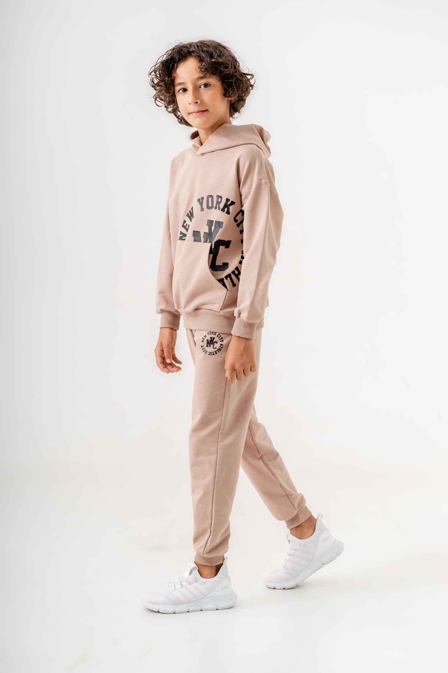 New York City Baskılı Kanguru Cep Detaylı Kapüşonlu Erkek Çocuk Alt-Üst Eşofman Takımı