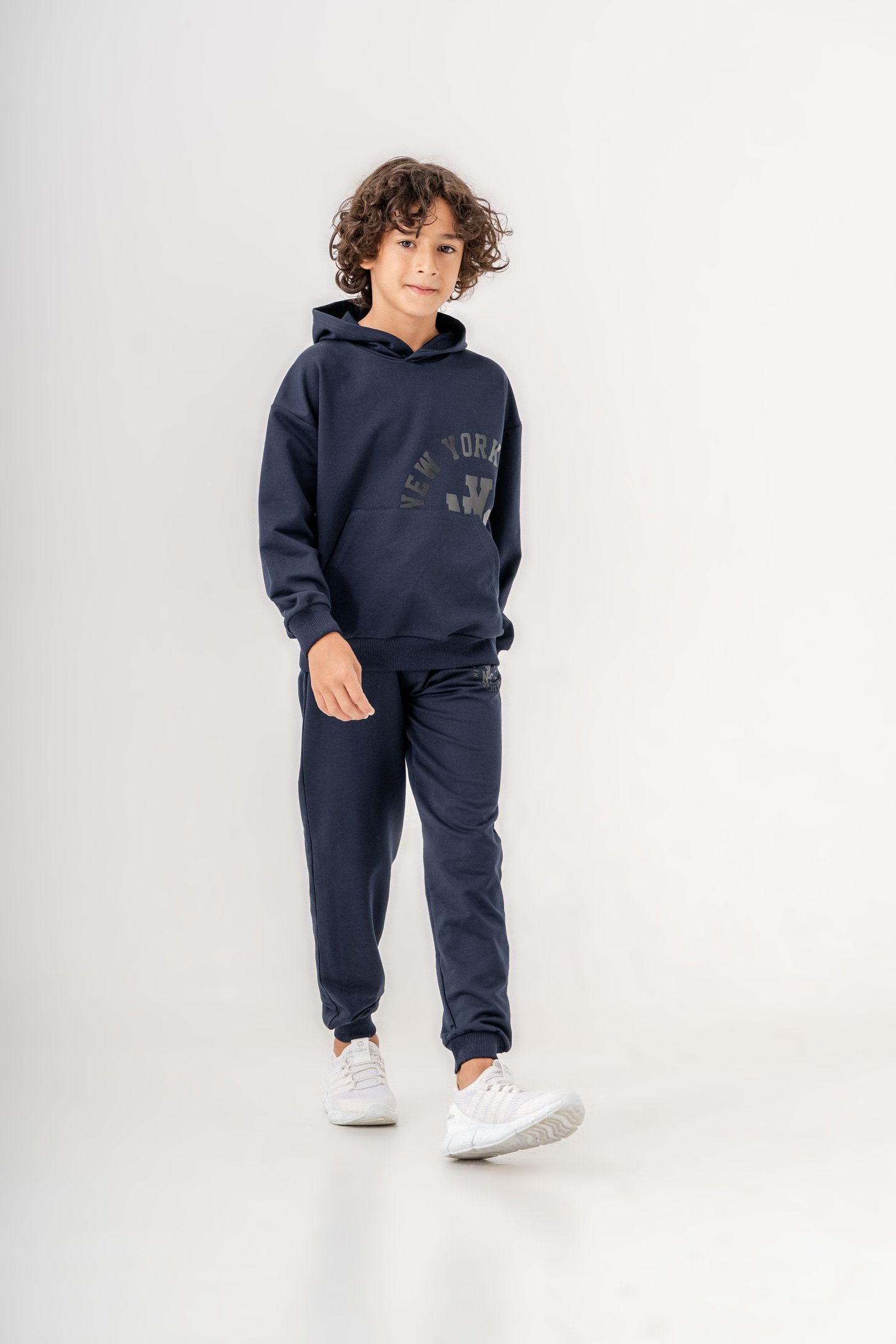 New York City Baskılı Kanguru Cep Detaylı Kapüşonlu Erkek Çocuk Alt-Üst Eşofman Takımı