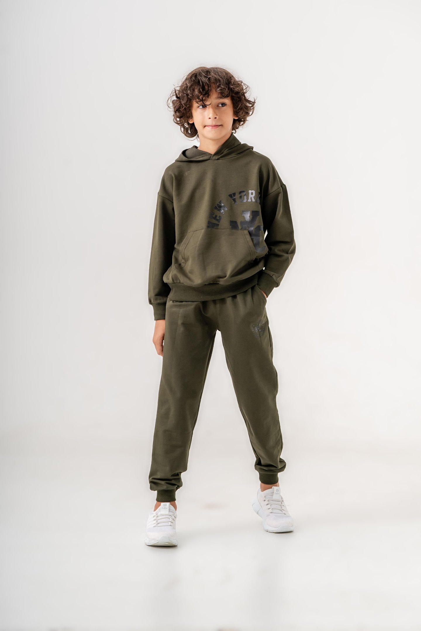 New York City Baskılı Kanguru Cep Detaylı Kapüşonlu Erkek Çocuk Alt-Üst Eşofman Takımı