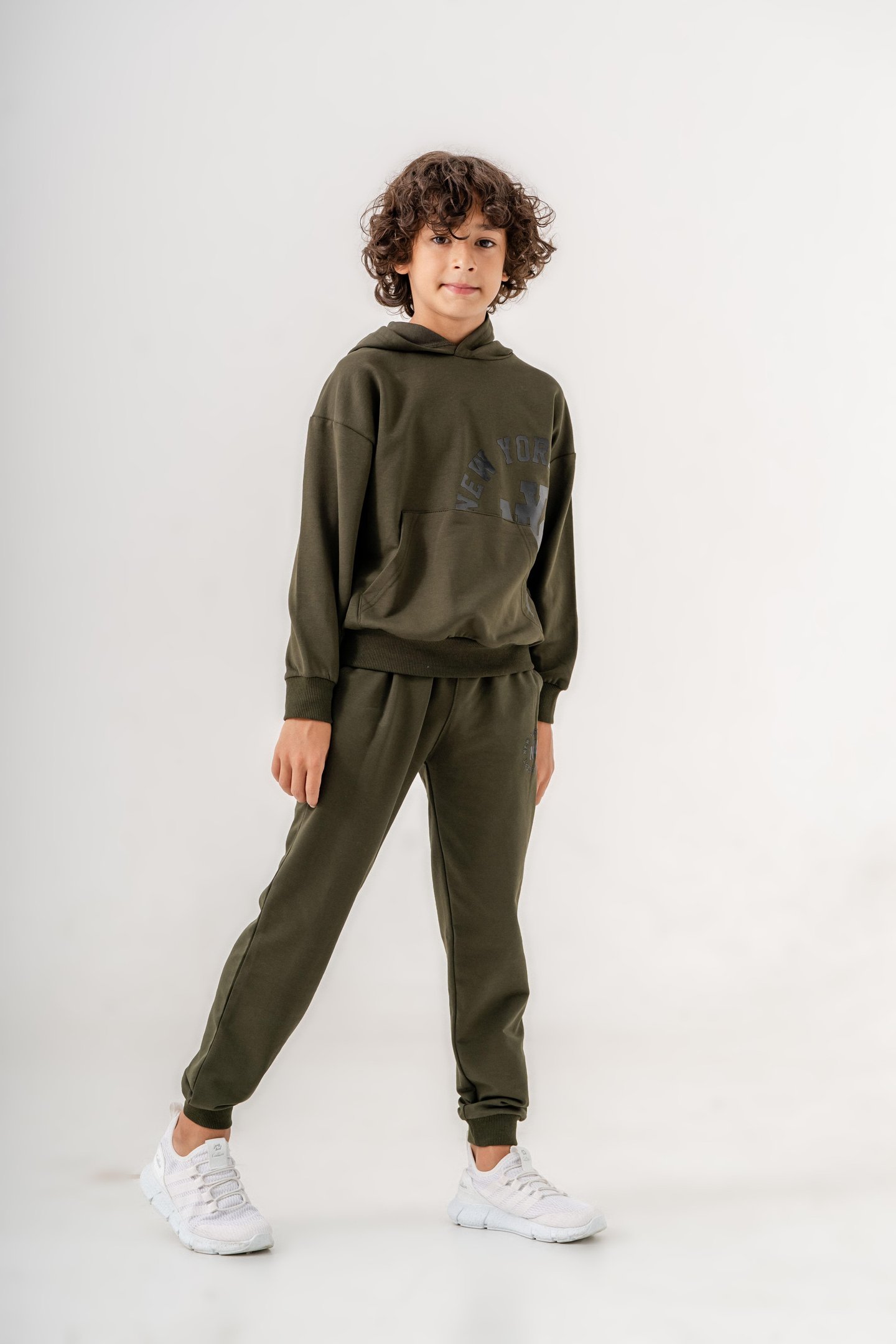 New York City Baskılı Kanguru Cep Detaylı Kapüşonlu Erkek Çocuk Alt-Üst Eşofman Takımı