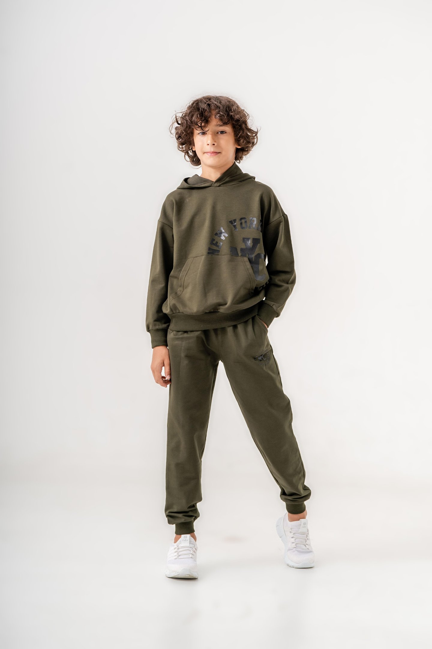 New York City Baskılı Kanguru Cep Detaylı Kapüşonlu Erkek Çocuk Alt-Üst Eşofman Takımı