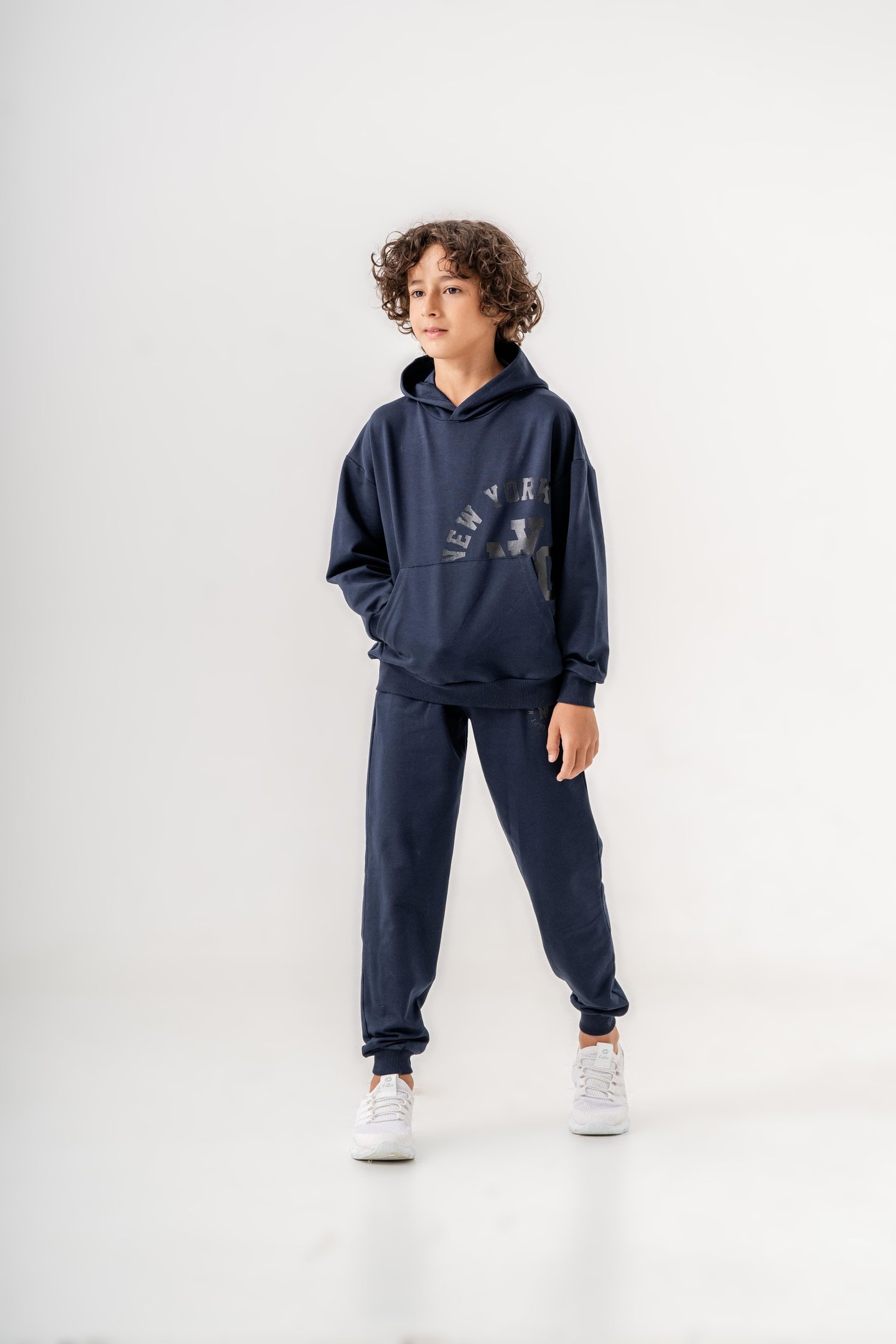 New York City Baskılı Kanguru Cep Detaylı Kapüşonlu Erkek Çocuk Alt-Üst Eşofman Takımı