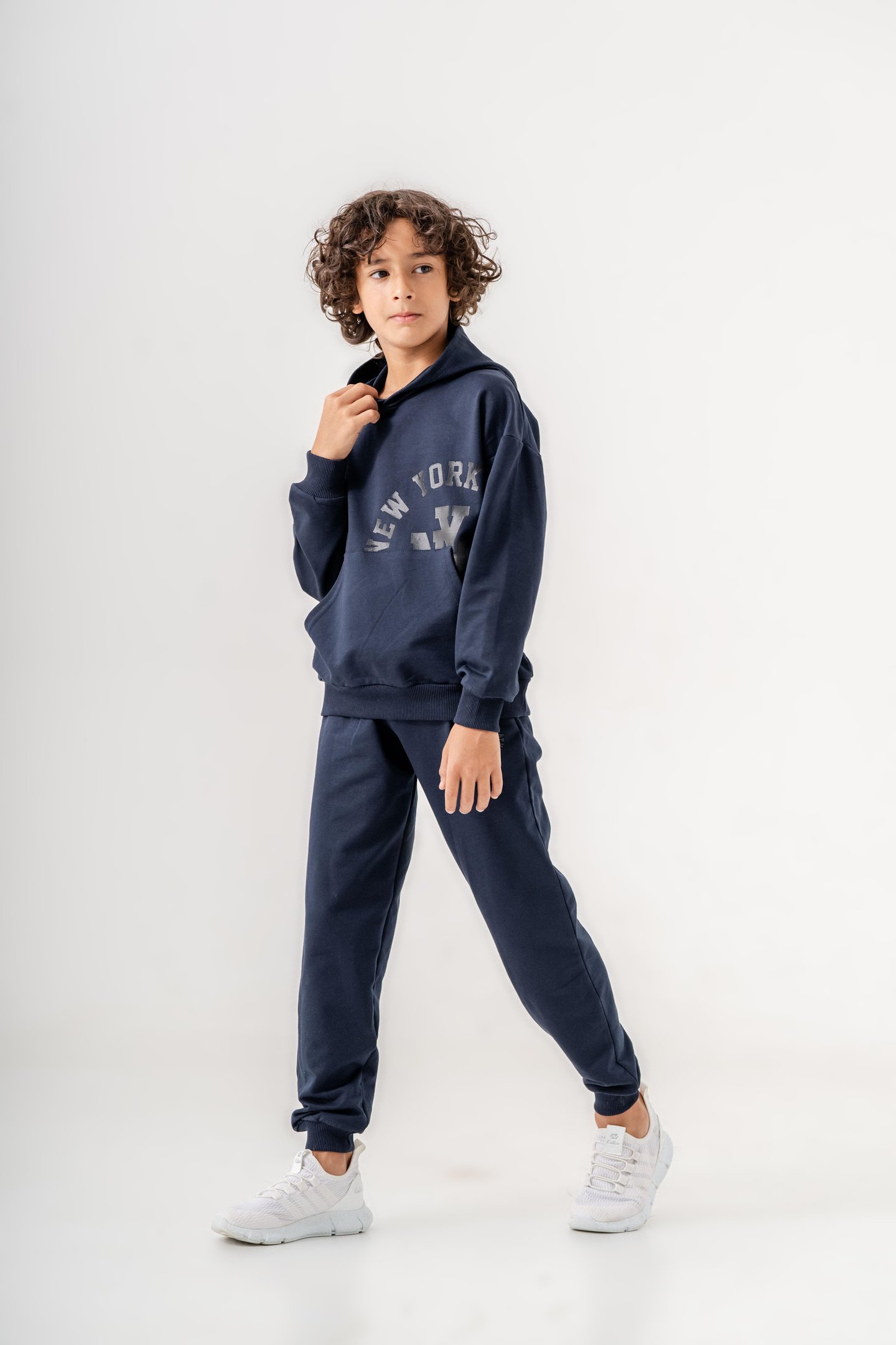 New York City Baskılı Kanguru Cep Detaylı Kapüşonlu Erkek Çocuk Alt-Üst Eşofman Takımı