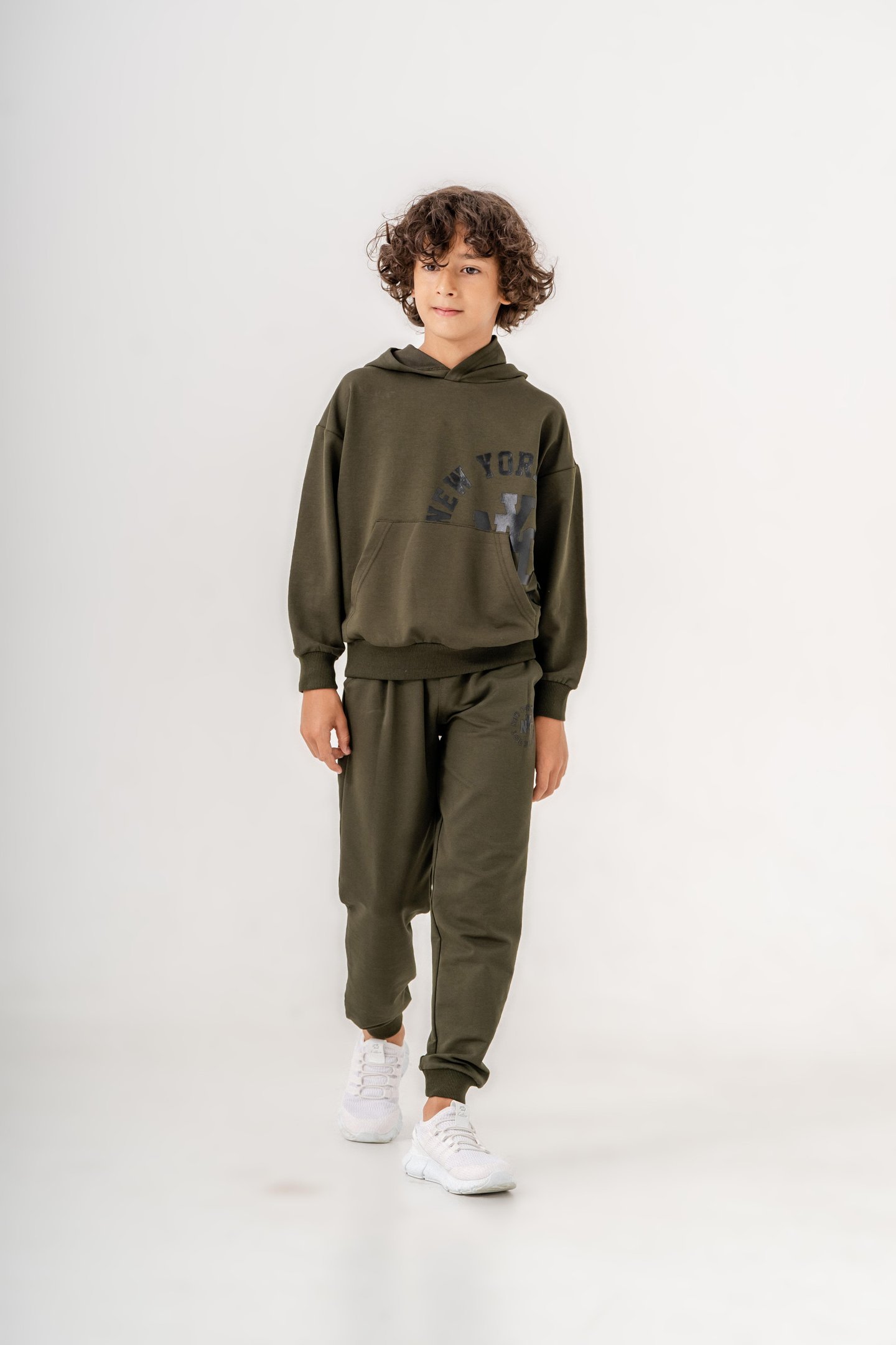 New York City Baskılı Kanguru Cep Detaylı Kapüşonlu Erkek Çocuk Alt-Üst Eşofman Takımı