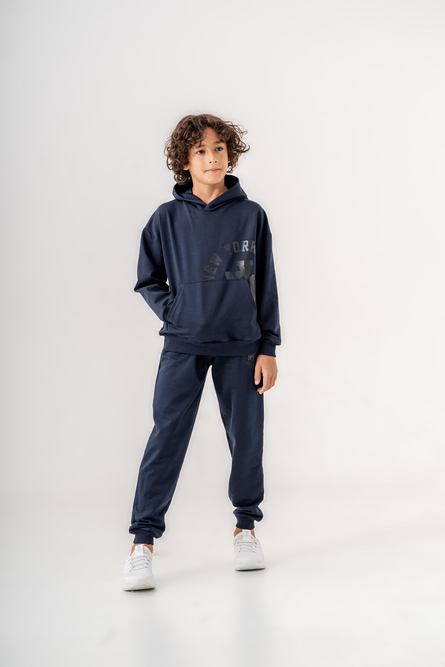 New York City Baskılı Kanguru Cep Detaylı Kapüşonlu Erkek Çocuk Alt-Üst Eşofman Takımı