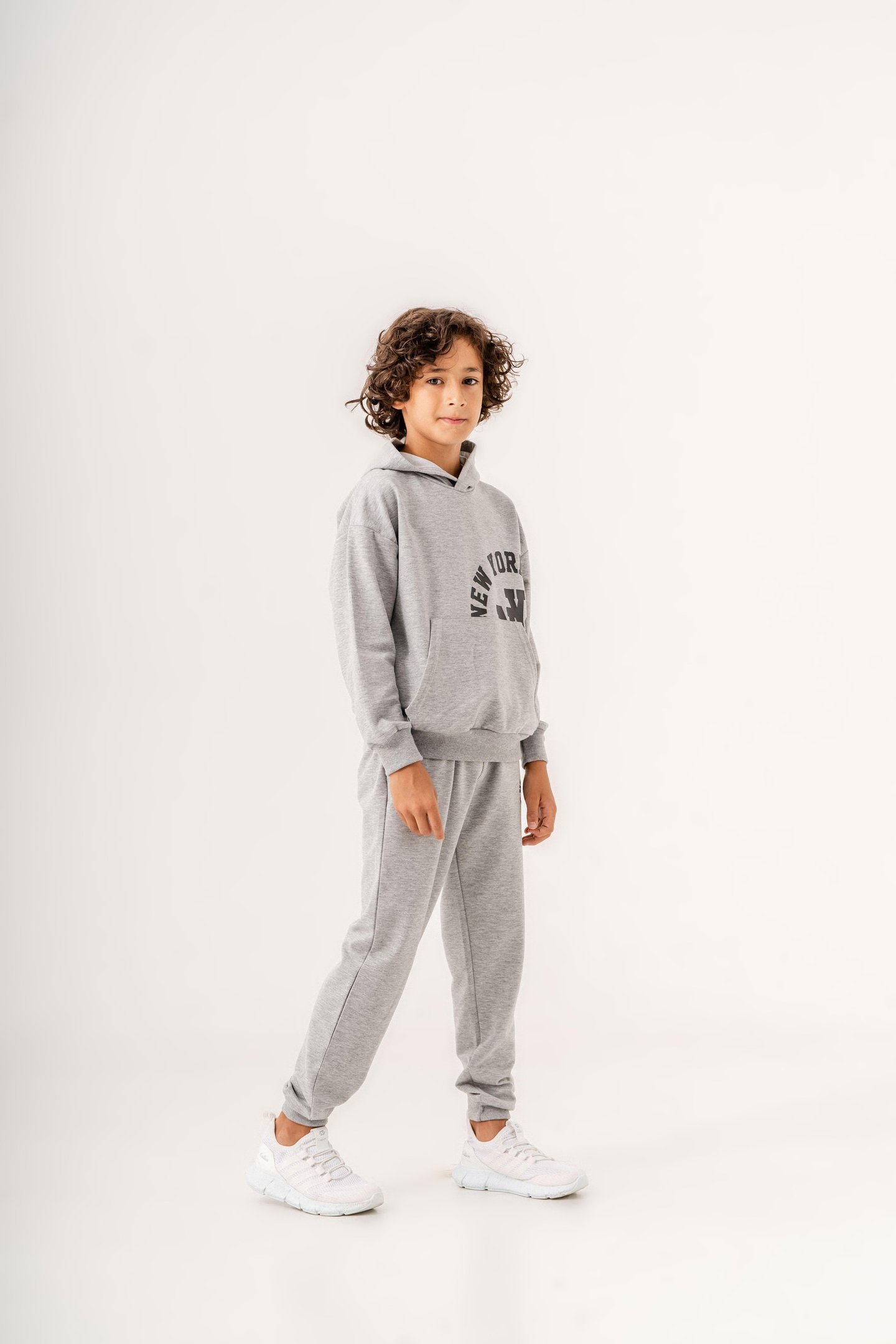 New York City Baskılı Kanguru Cep Detaylı Kapüşonlu Erkek Çocuk Alt-Üst Eşofman Takımı