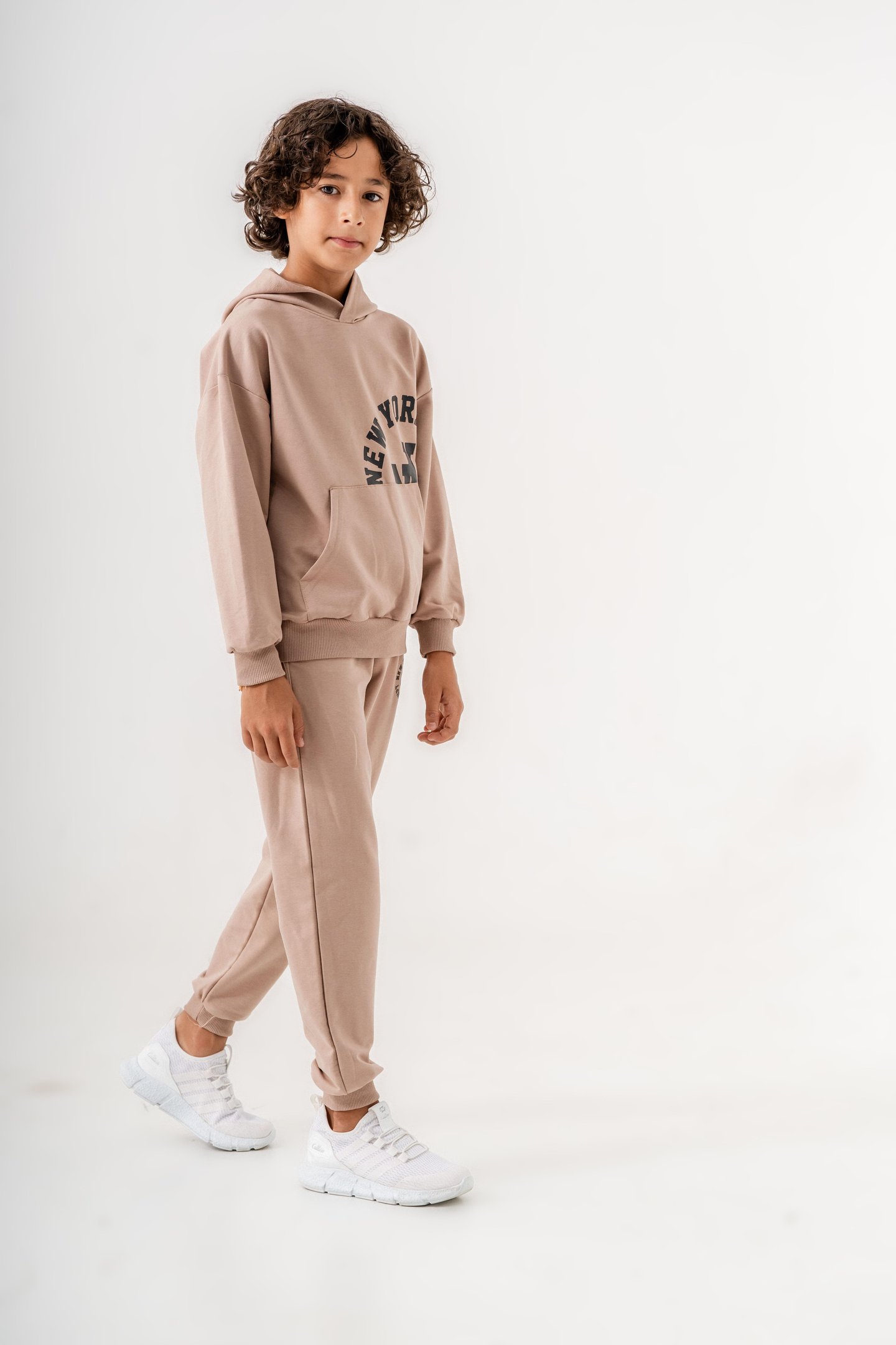 New York City Baskılı Kanguru Cep Detaylı Kapüşonlu Erkek Çocuk Alt-Üst Eşofman Takımı