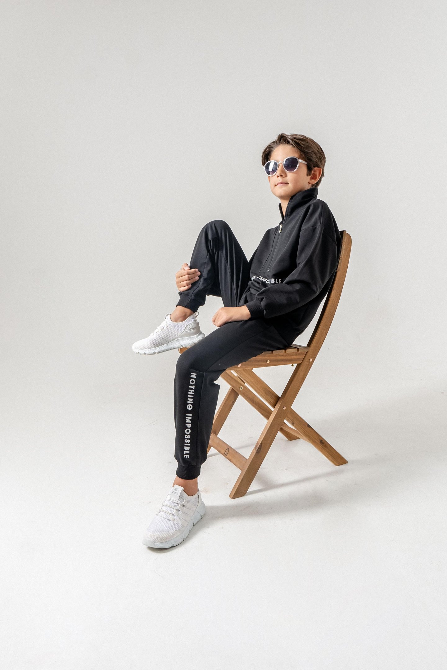 Nothing Impossible Baskılı Bacak Baskı Detaylı Fermuarlı Yaka Erkek Çocuk Alt Üst Eşofman Takımı