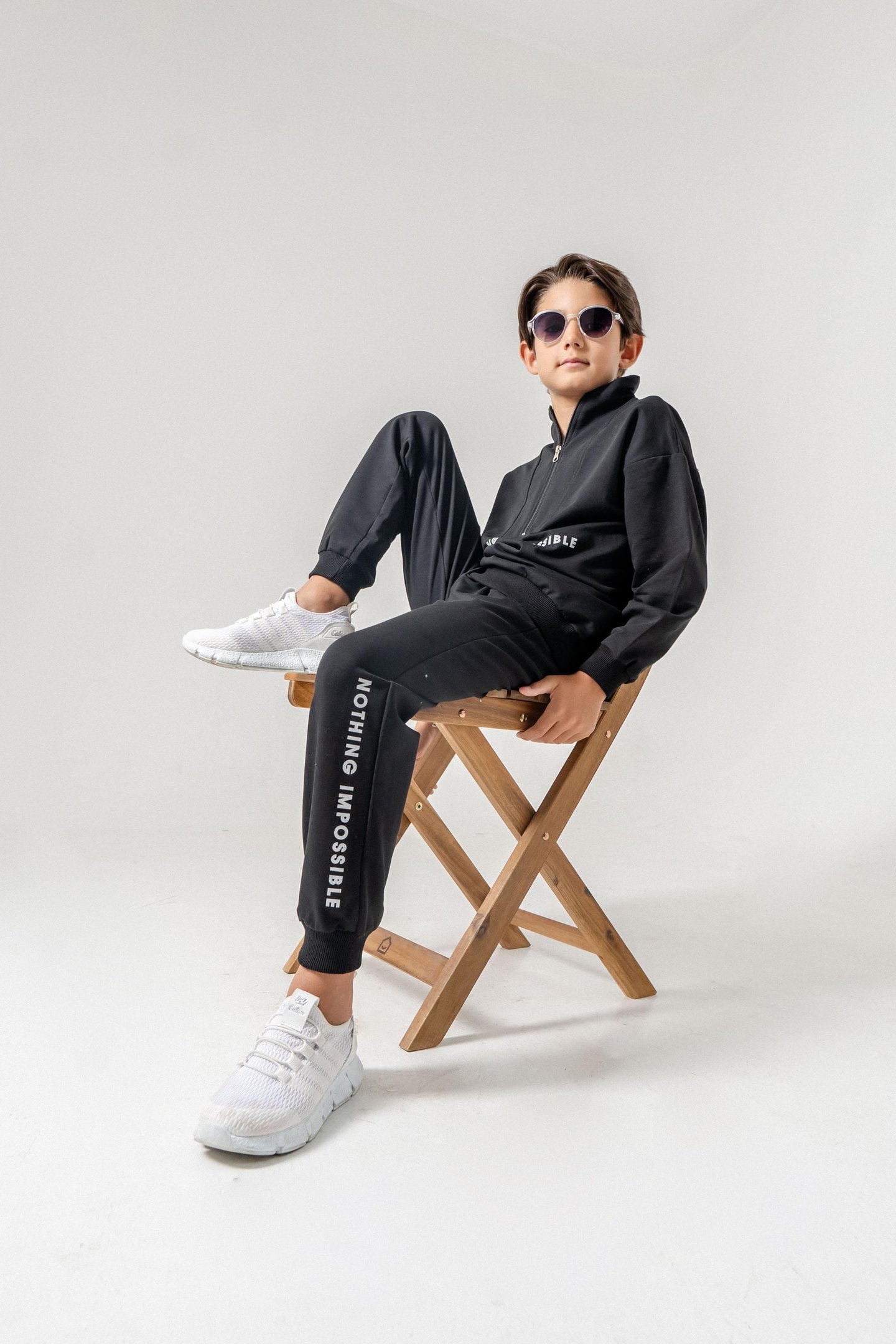 Nothing Impossible Baskılı Bacak Baskı Detaylı Fermuarlı Yaka Erkek Çocuk Alt Üst Eşofman Takımı