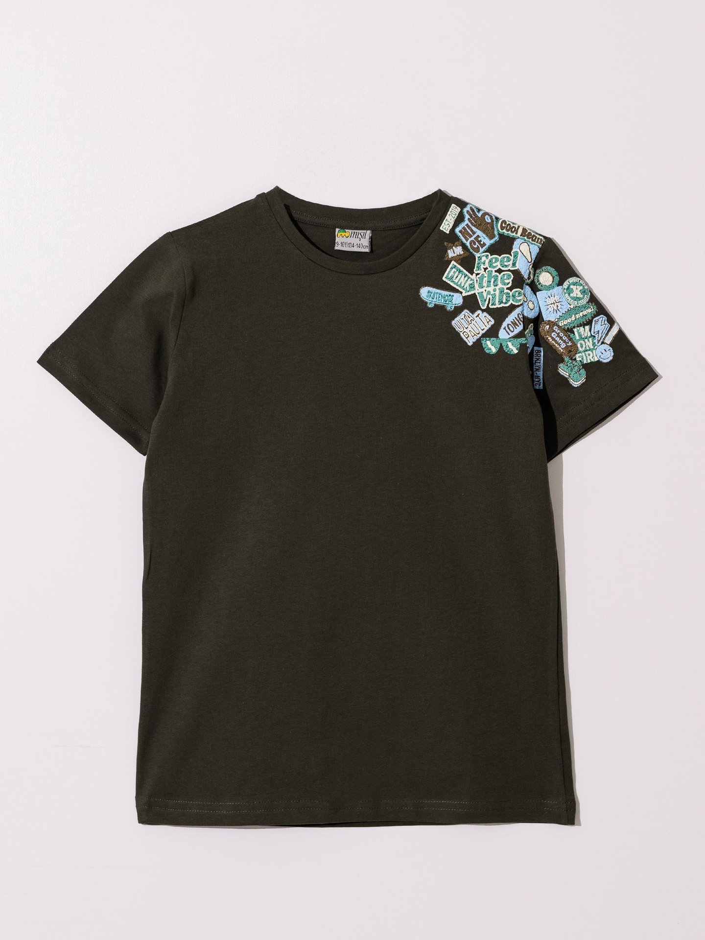 Omuz Baskı Detaylı Erkek Çocuk Tişört T-shirt