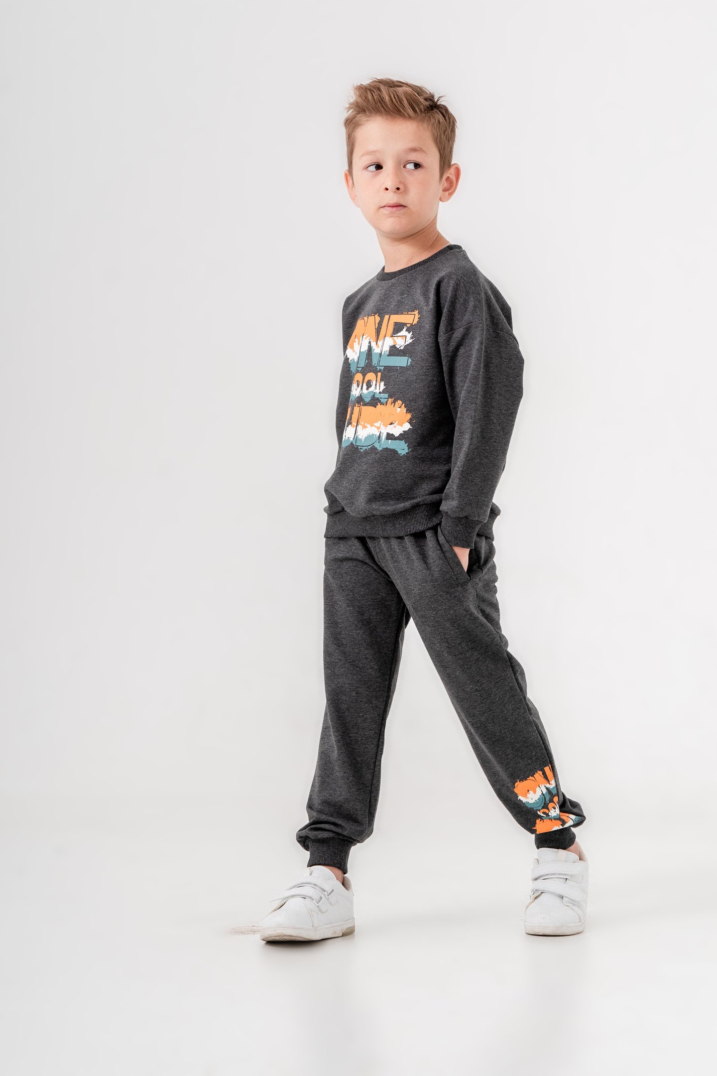 One Dude Cool Baskılı Bacak Baskı Detaylı Erkek Çocuk Alt Üst Eşofman Takımı