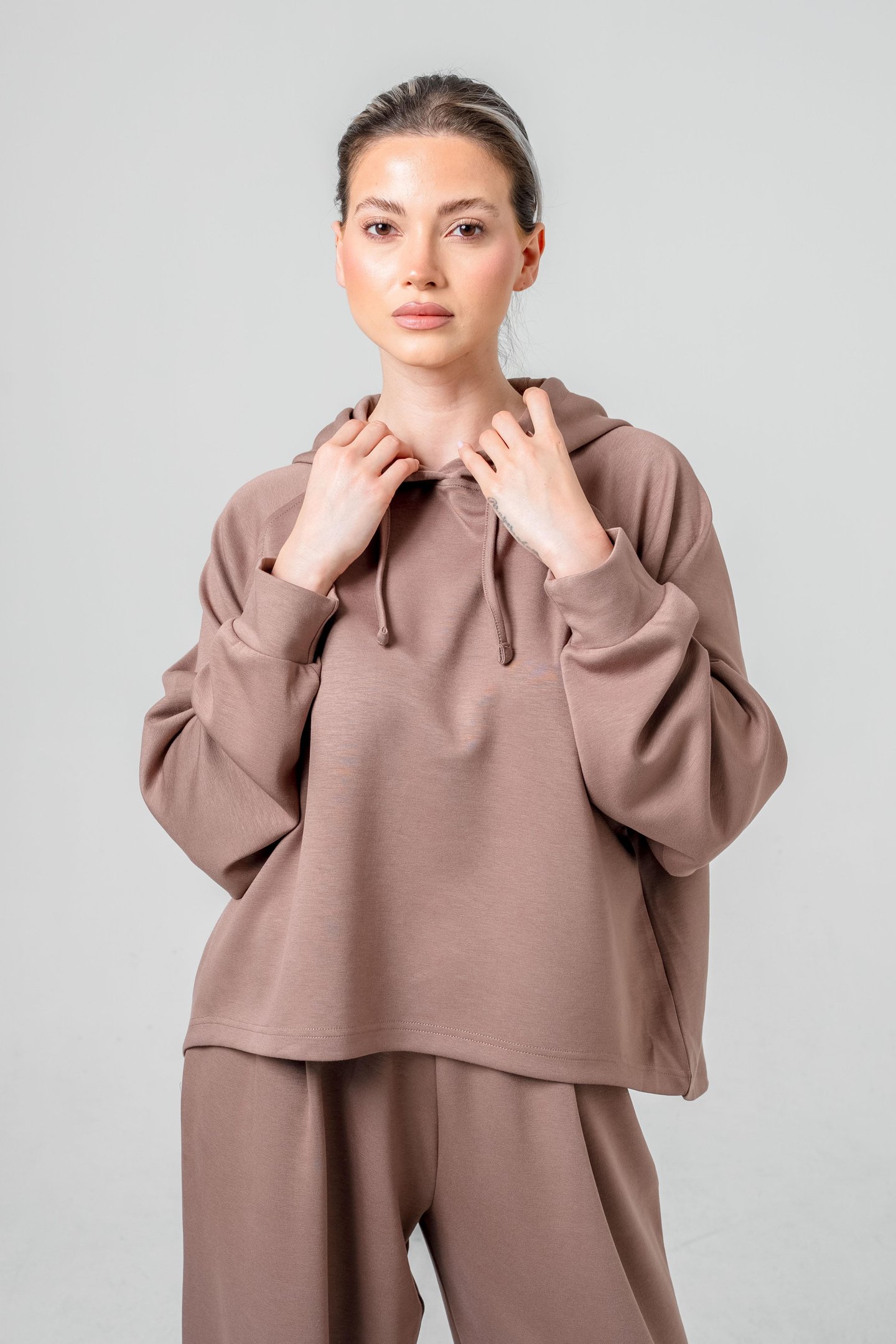 Oysho Kumaşlı Kapüşonlu Kadın Sweat Takım