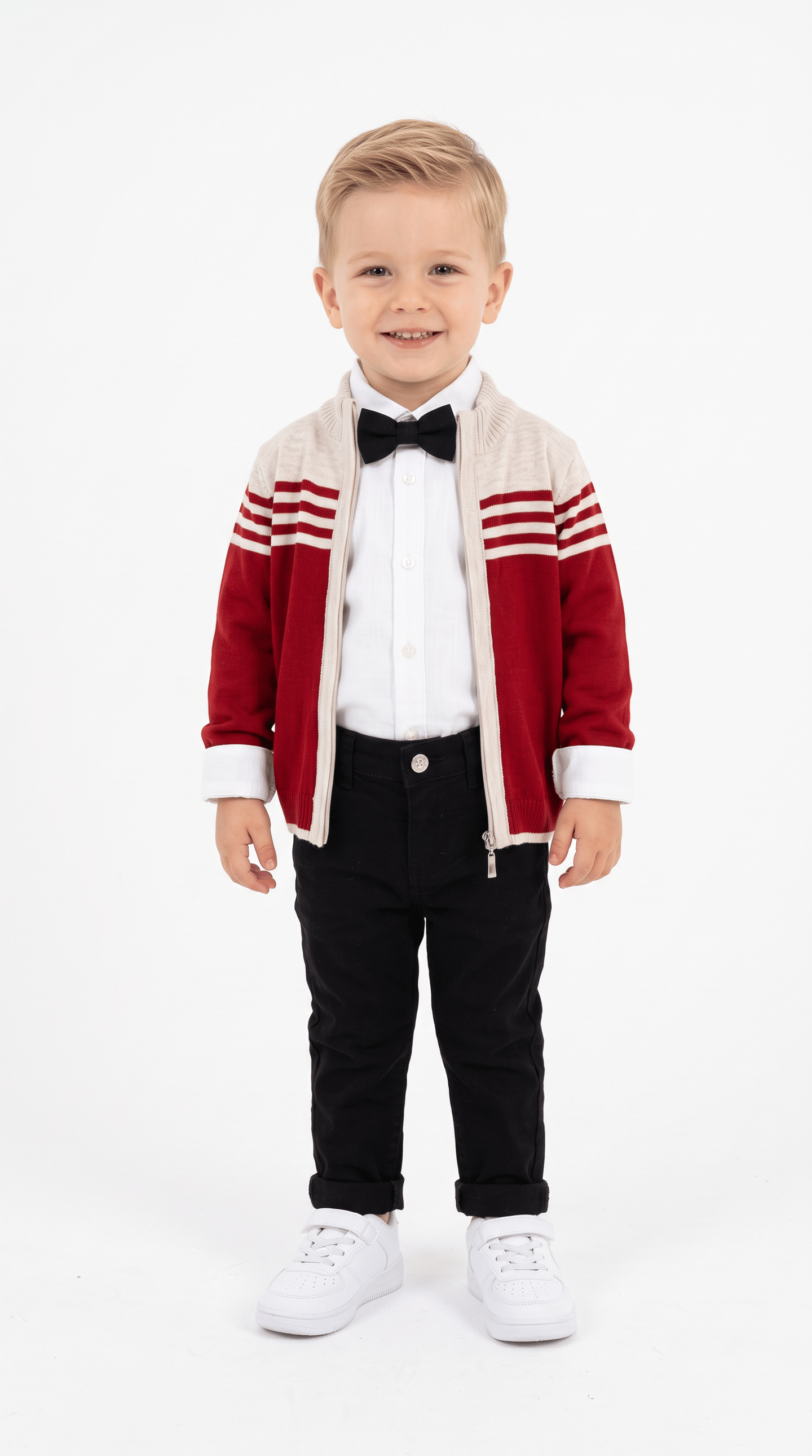 Papyonlu Trikolu Erkek Bebek Alt Üst  3 lü Takım