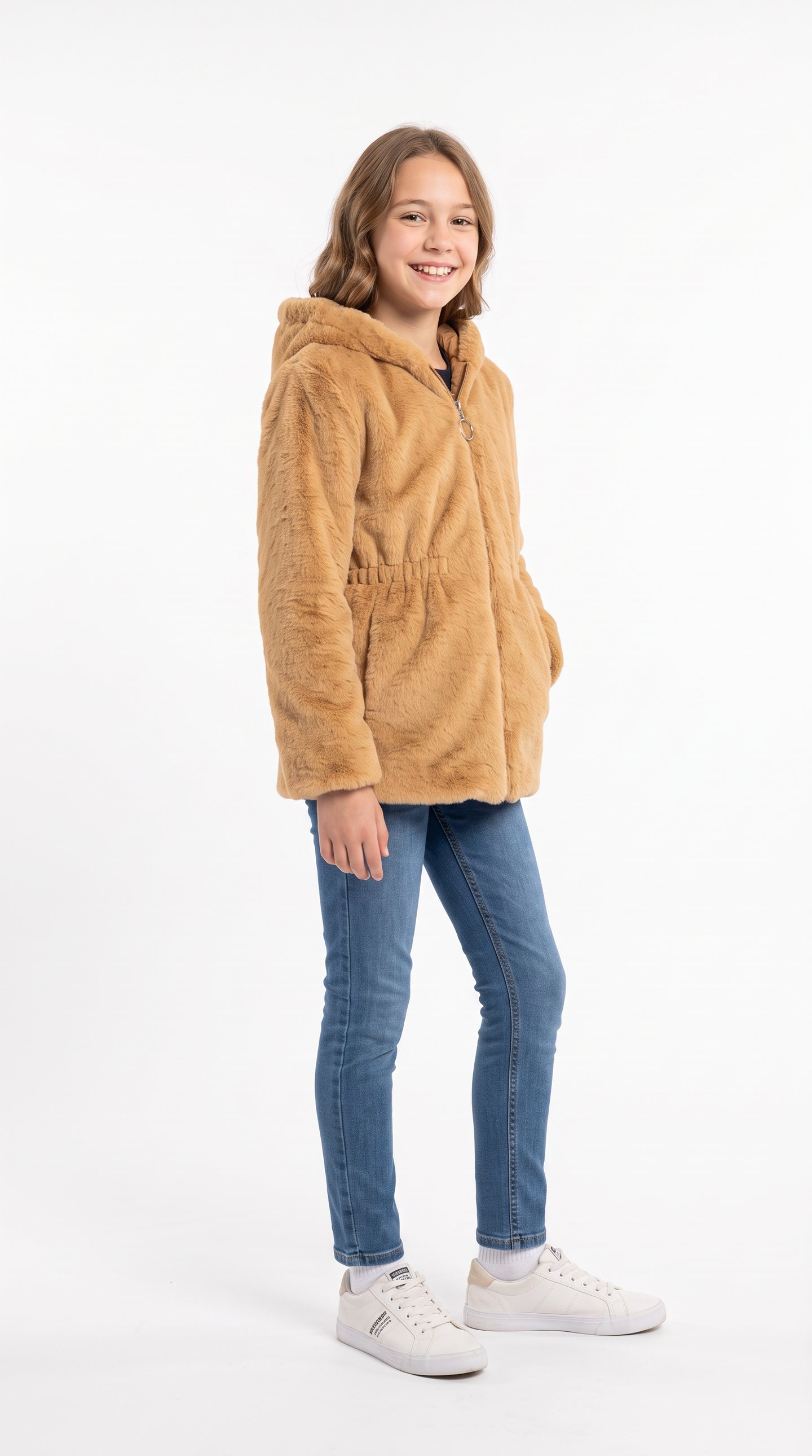 Peluş Astarlı Beli Lastikli Kız Çocuk Ceket