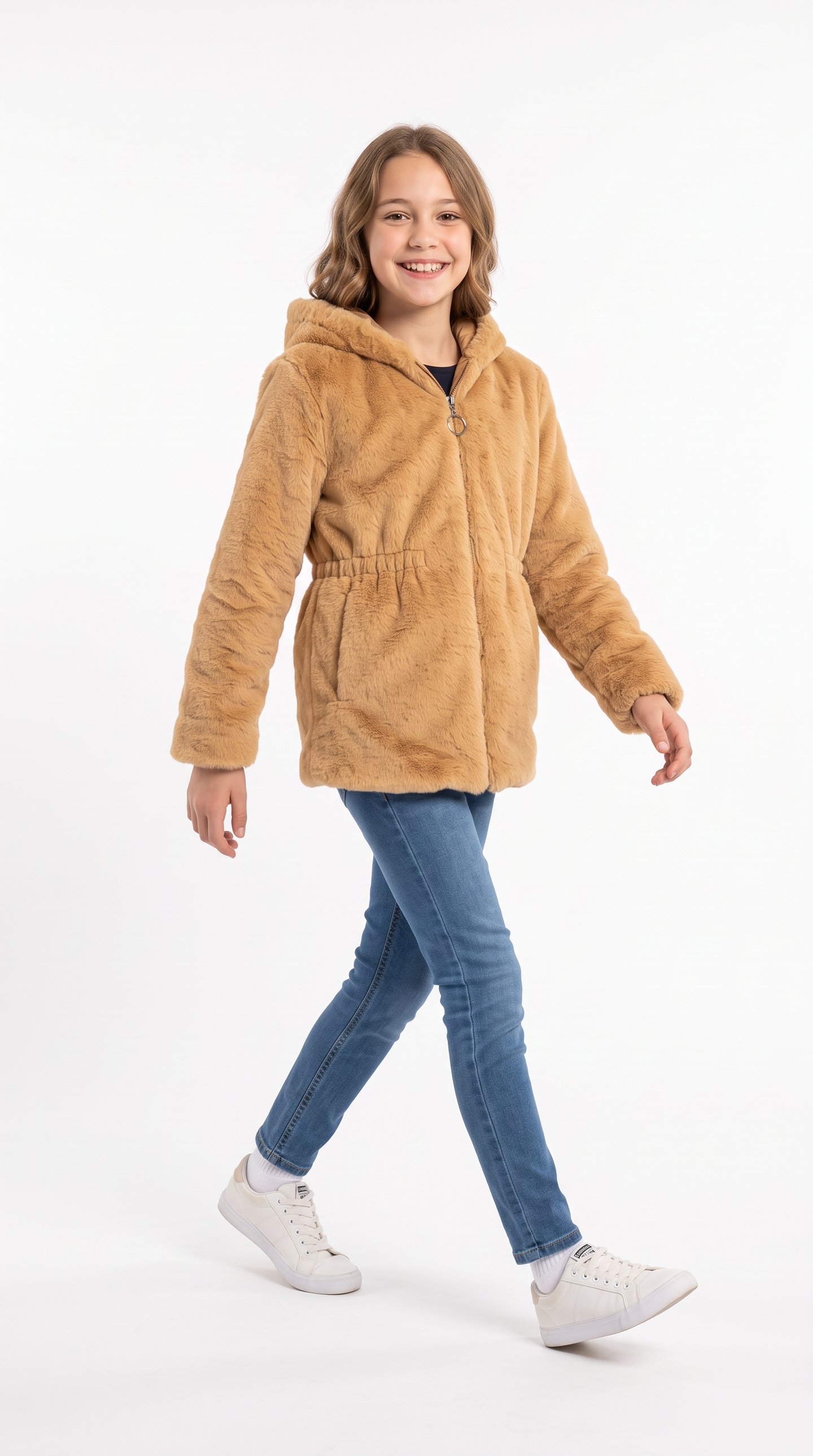 Peluş Astarlı Beli Lastikli Kız Çocuk Ceket