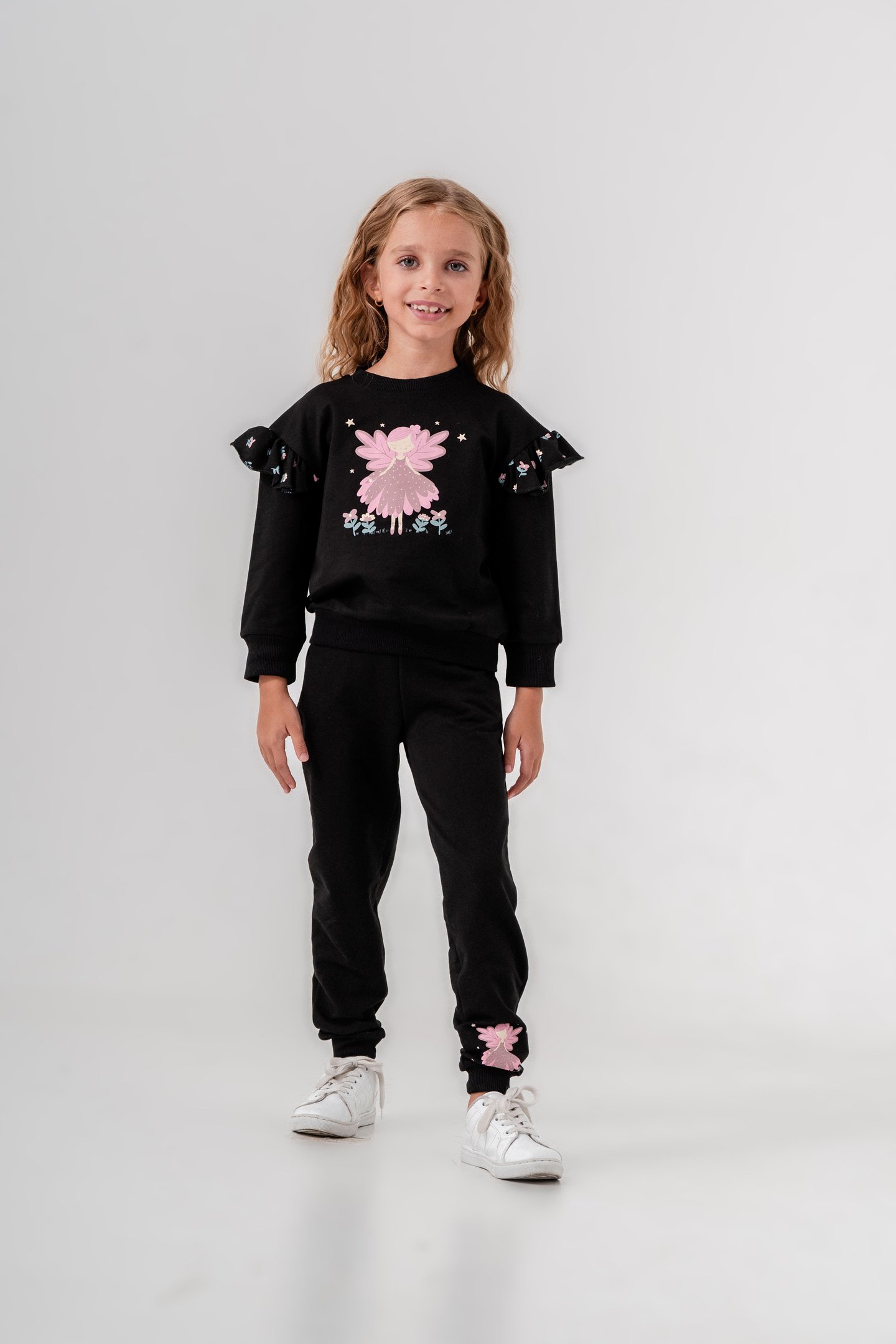 Peri Kız Baskılı Çiçek Desenli Kız Çocuk Alt Üst Eşofman Takımı