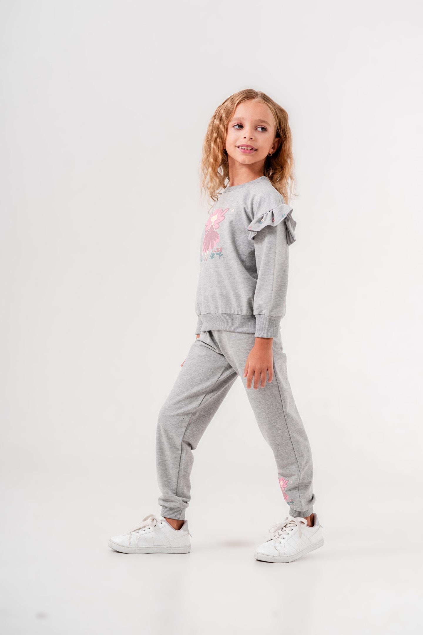 Peri Kız Baskılı Çiçek Desenli Kız Çocuk Alt Üst Eşofman Takımı