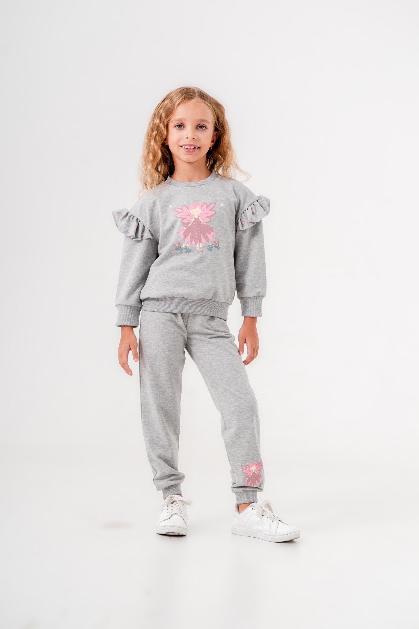 Peri Kız Baskılı Çiçek Desenli Kız Çocuk Alt Üst Eşofman Takımı