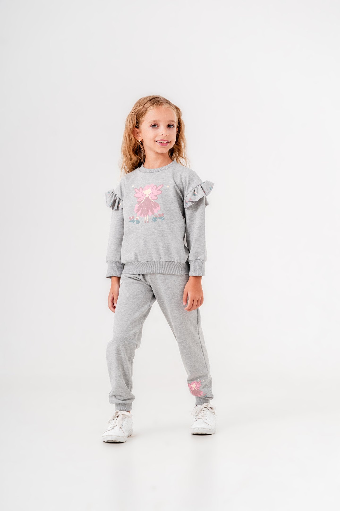 Peri Kız Baskılı Çiçek Desenli Kız Çocuk Alt Üst Eşofman Takımı