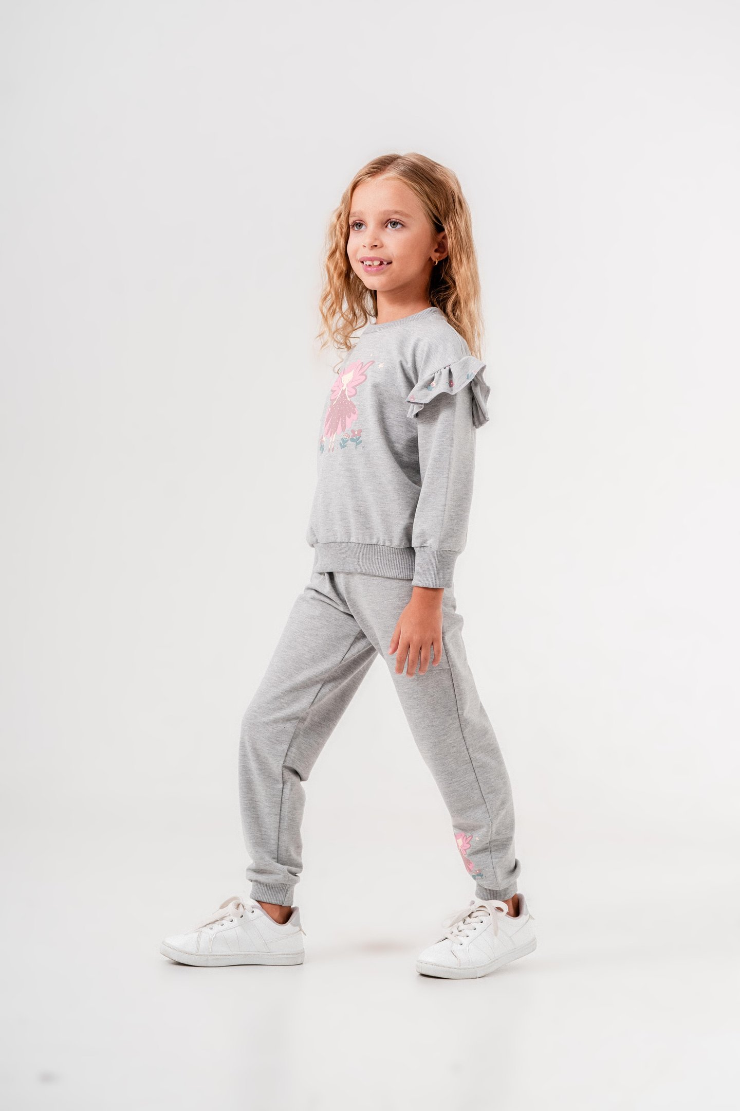 Peri Kız Baskılı Çiçek Desenli Kız Çocuk Alt Üst Eşofman Takımı