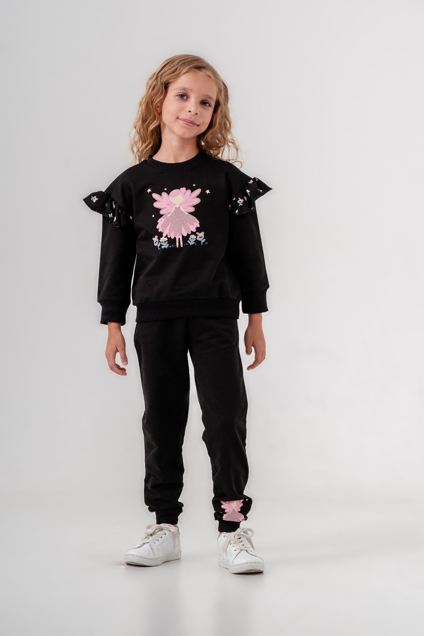 Peri Kız Baskılı Çiçek Desenli Kız Çocuk Alt Üst Eşofman Takımı