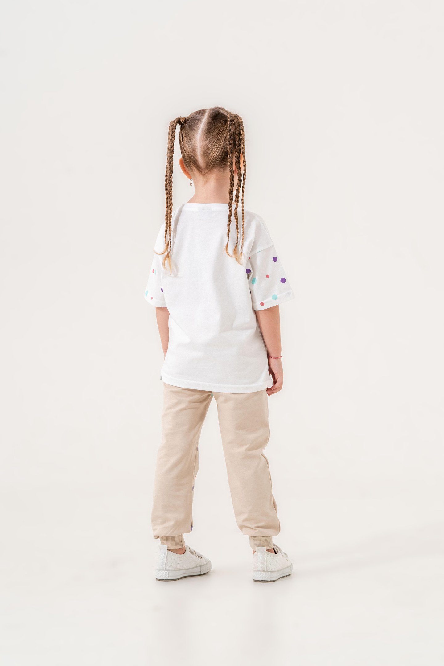 Puantiye Baskılı Kız Çocuk Tişört - Eşofman Alt Alt - Üst Takım