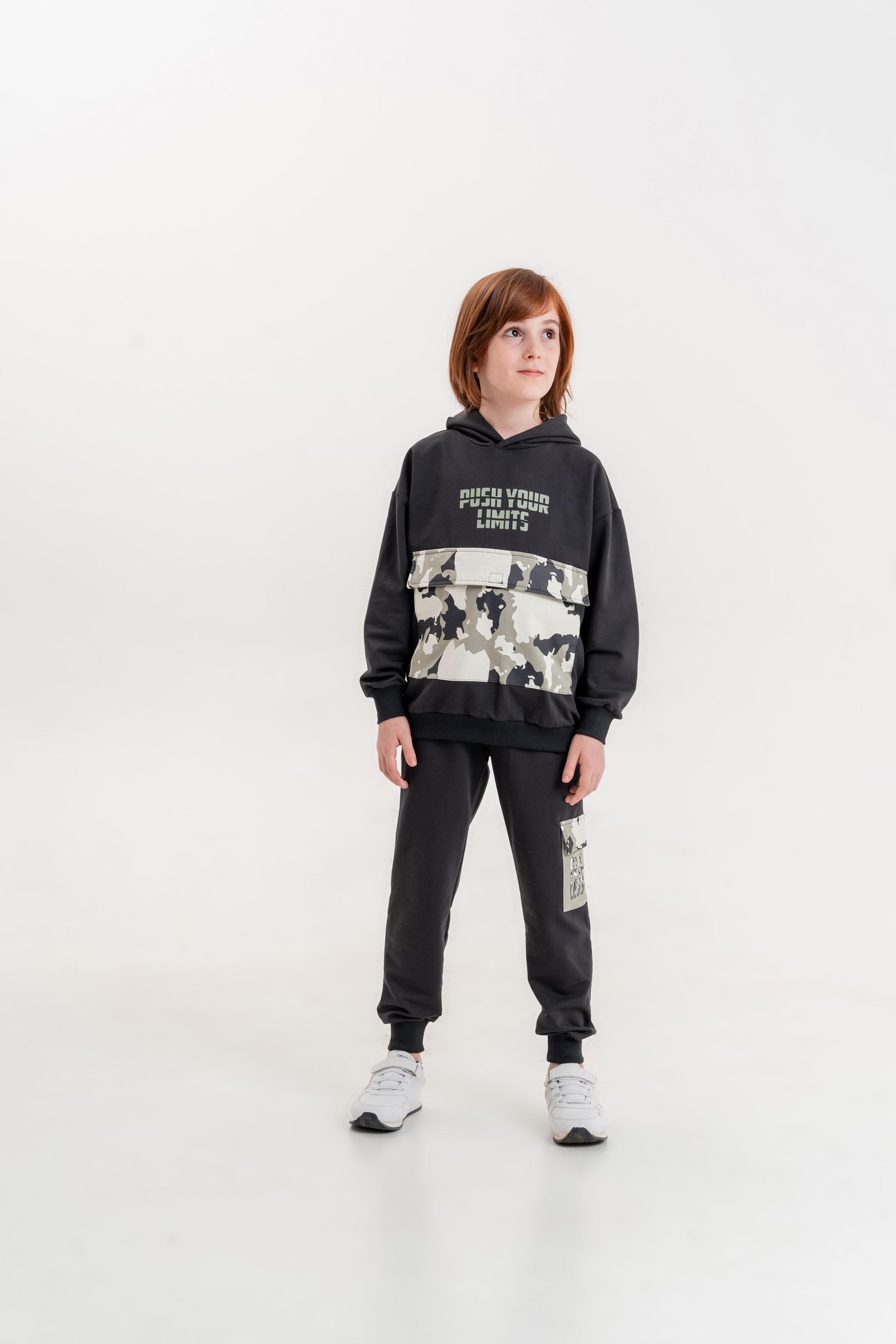 Push Your Limits Baskılı Kapüşonlu Erkek Çocuk Genç Sweatshirt Eşofman Takımı