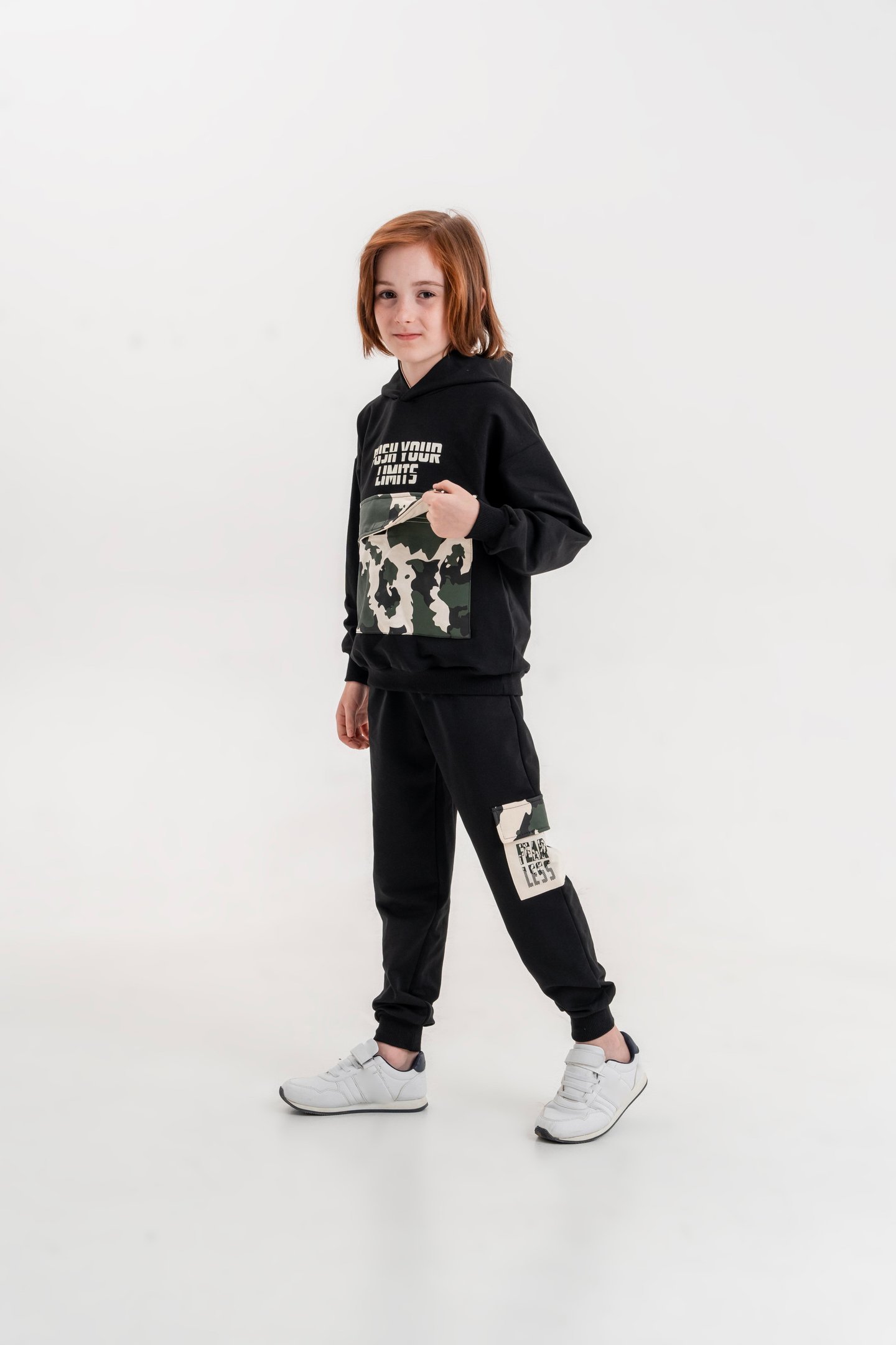 Push Your Limits Baskılı Kapüşonlu Erkek Çocuk Genç Sweatshirt Eşofman Takımı