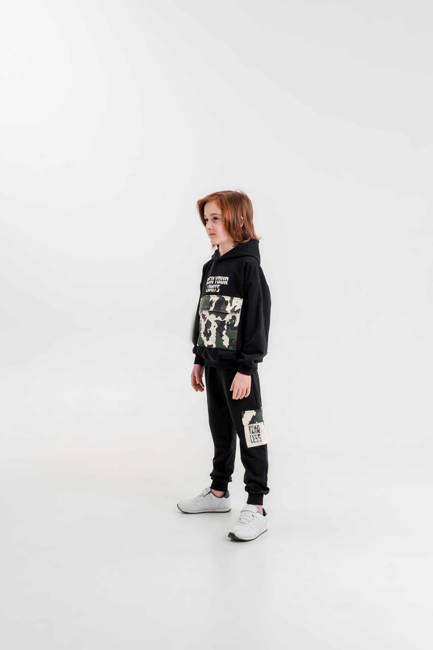 Push Your Limits Baskılı Kapüşonlu Erkek Çocuk Genç Sweatshirt Eşofman Takımı