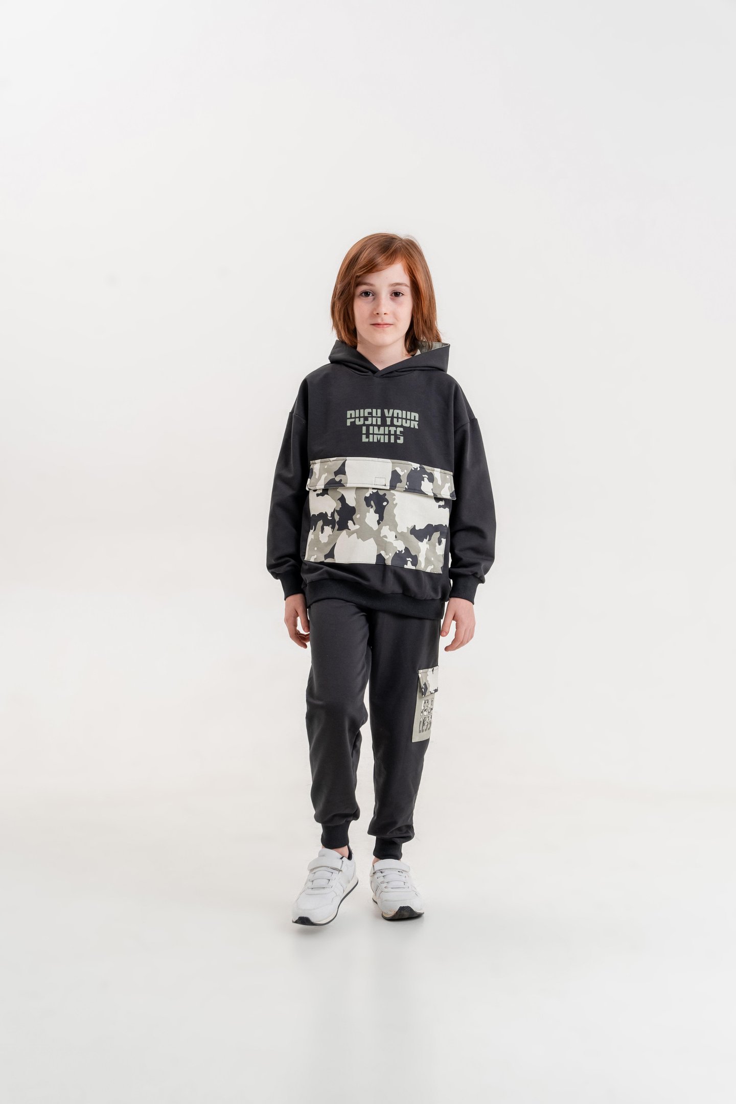 Push Your Limits Baskılı Kapüşonlu Erkek Çocuk Genç Sweatshirt Eşofman Takımı