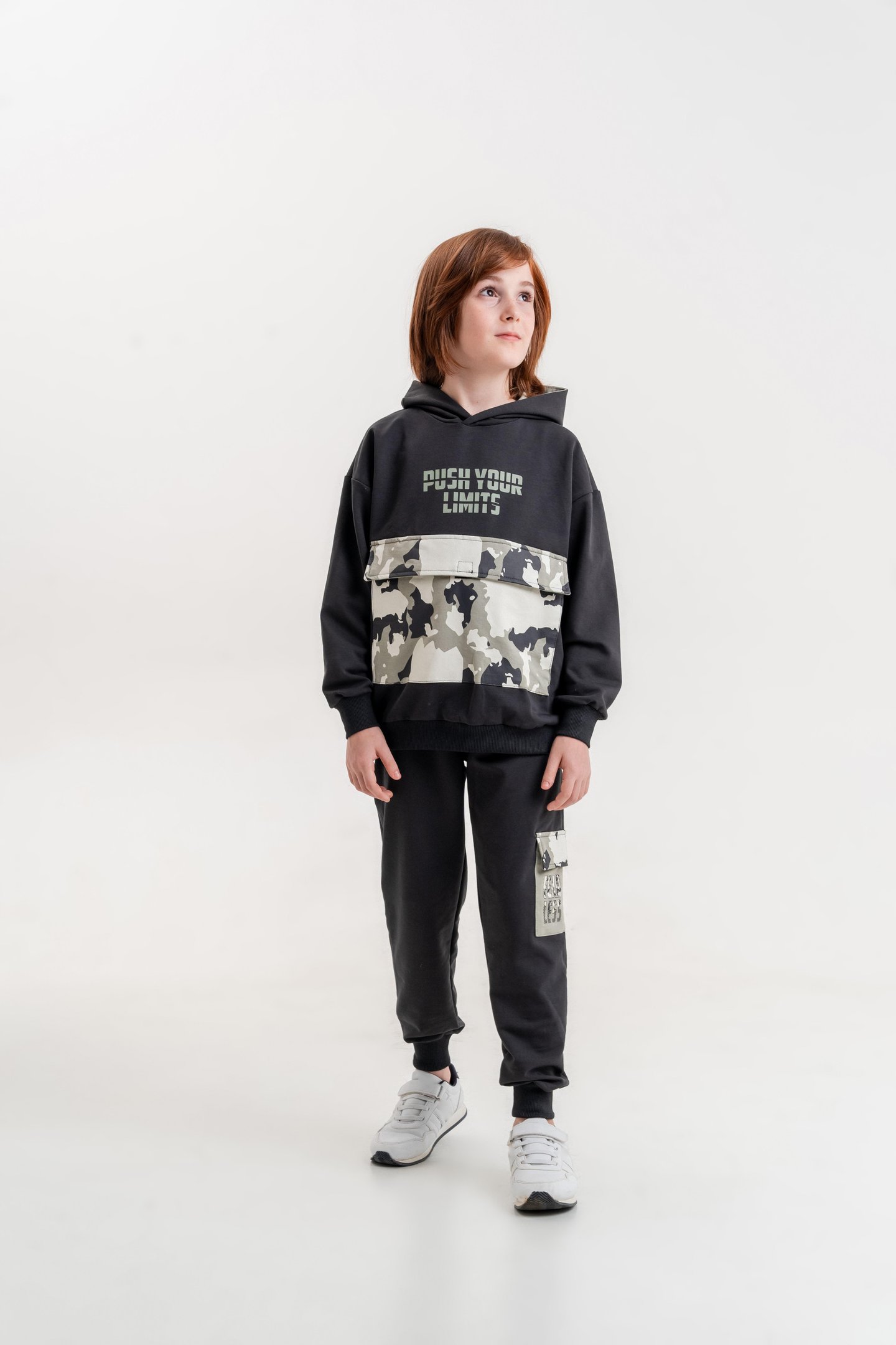 Push Your Limits Baskılı Kapüşonlu Erkek Çocuk Genç Sweatshirt Eşofman Takımı