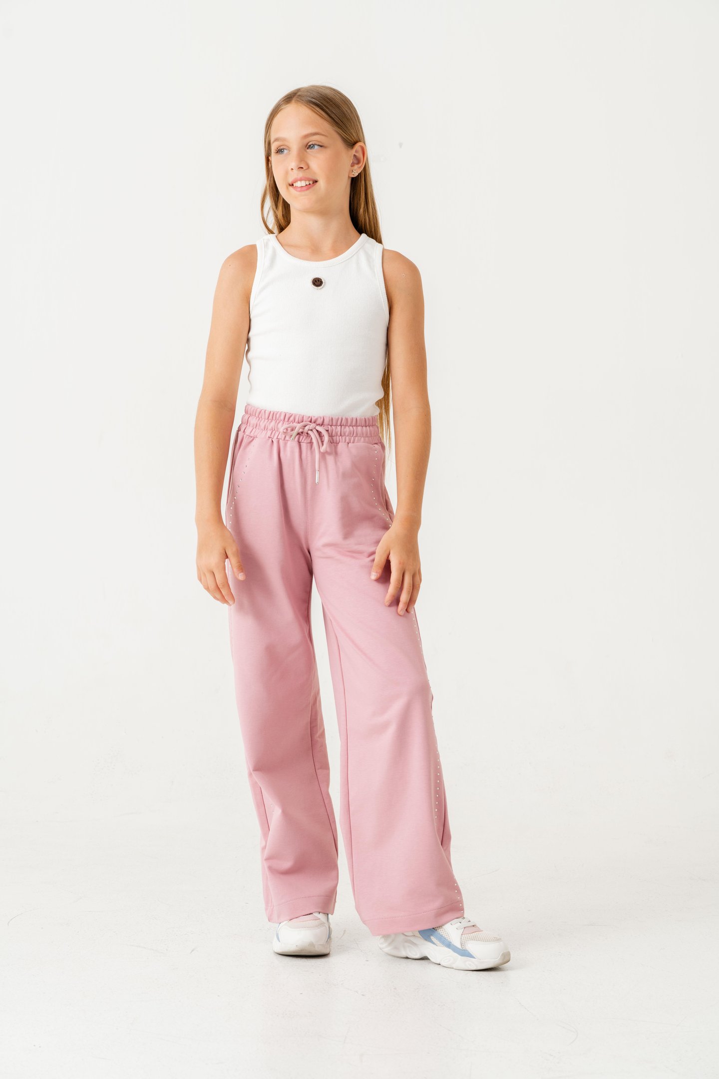 Sağ Sol Taş Baskılı Geniş Paçalı Kız Çocuk Eşofman Altı